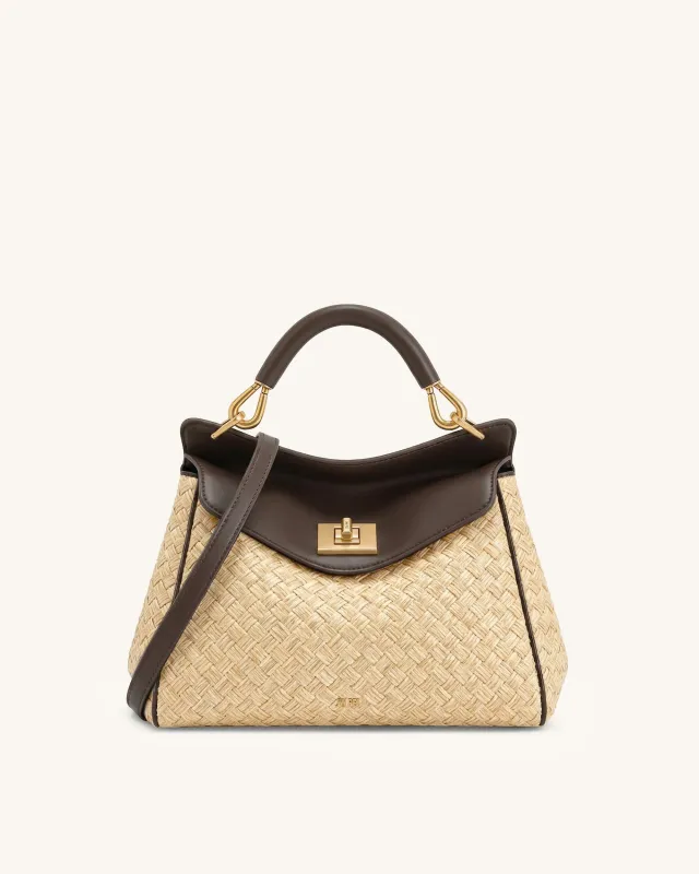 Lucia Classic Faux Straw Woven Top Handle Bag - Brown made by JW PEI