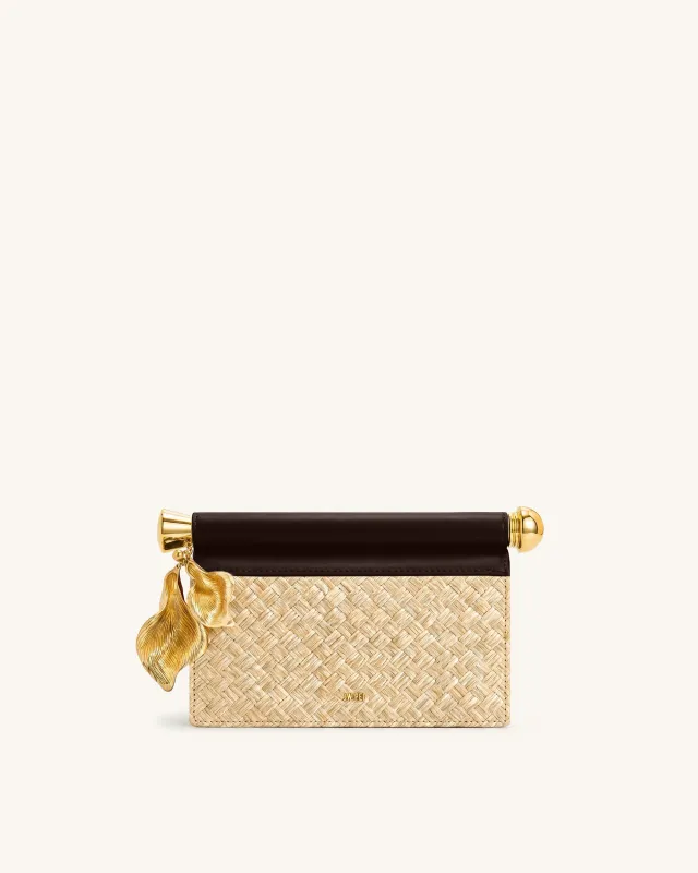 Holly Faux Straw Metal Pendant Embellished Clutch Bag - Brown made by JW PEI