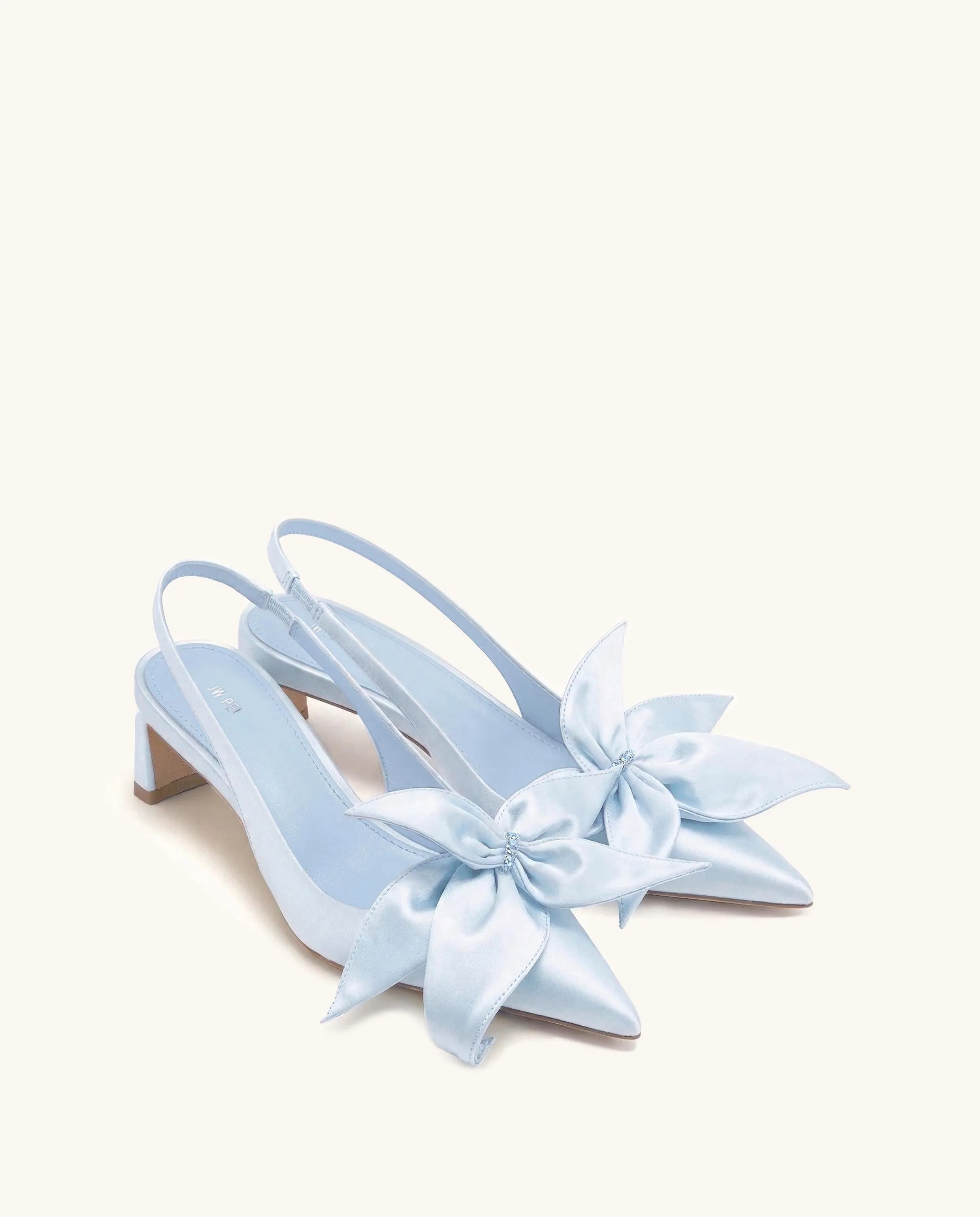Queena Floral Appliques Slingback Pumps - Blue sold by JW PEI