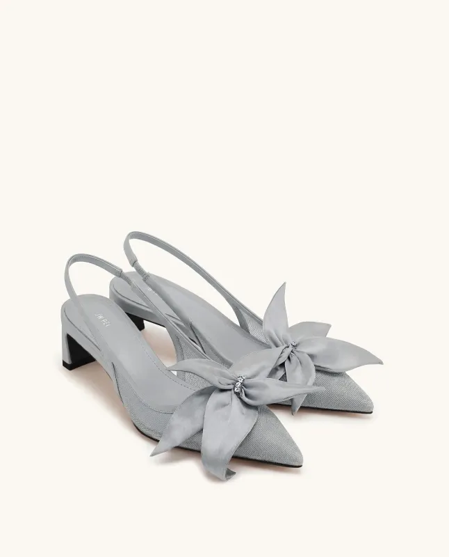 Queena Floral Appliques Slingback Pumps - Gray made by JW PEI