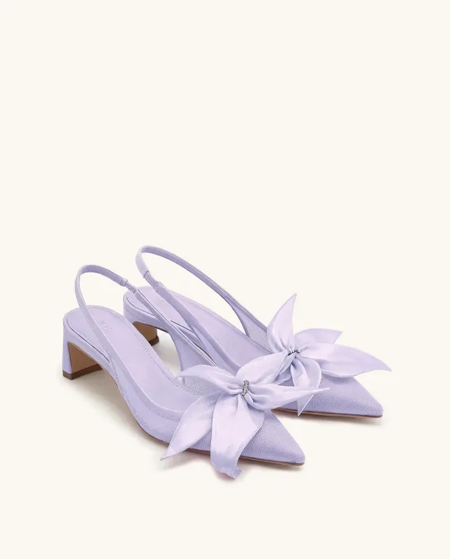 Queena Floral Appliques Slingback Pumps - Purple made by JW PEI