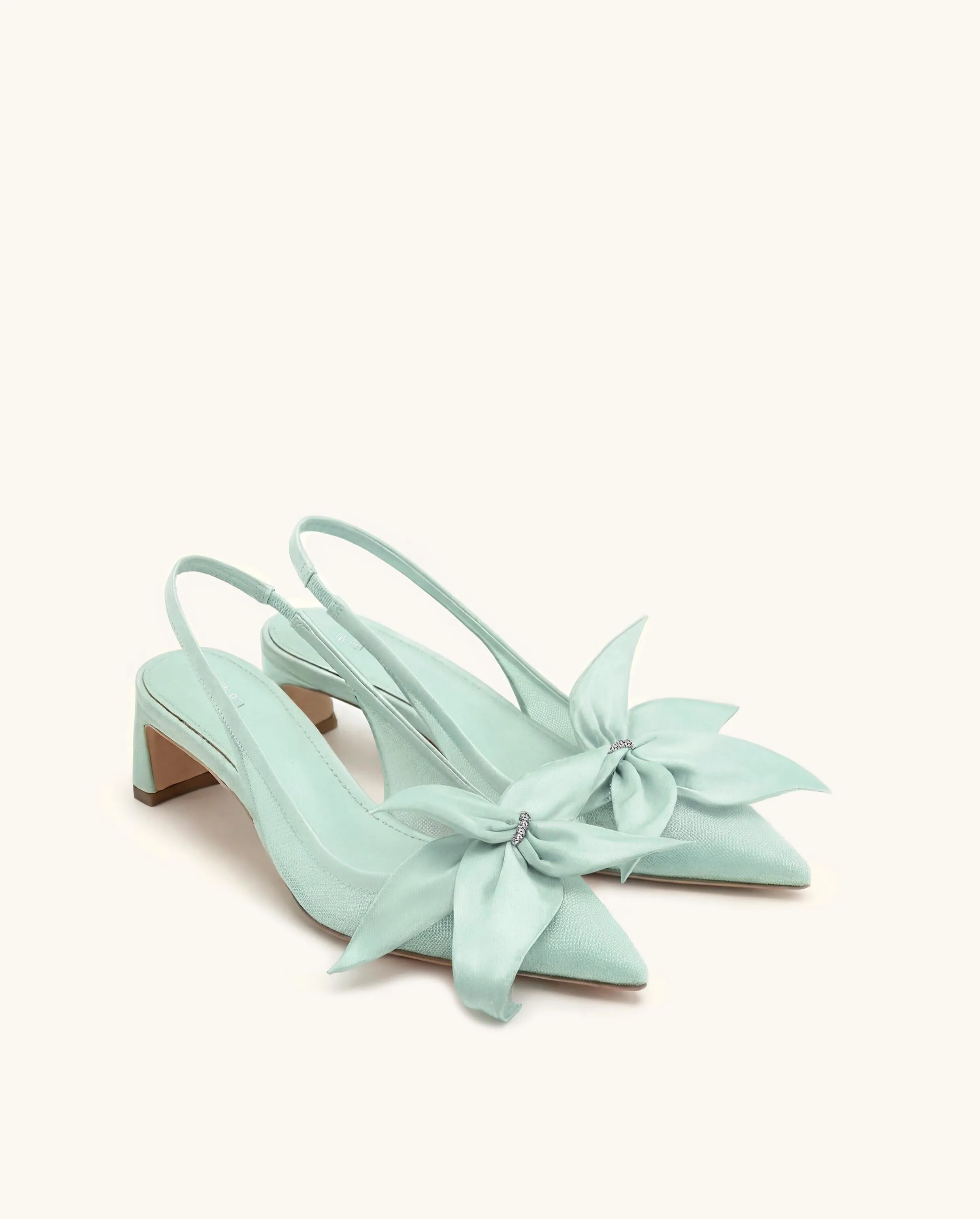 Queena Floral Appliques Slingback Pumps - Green sold by JW PEI