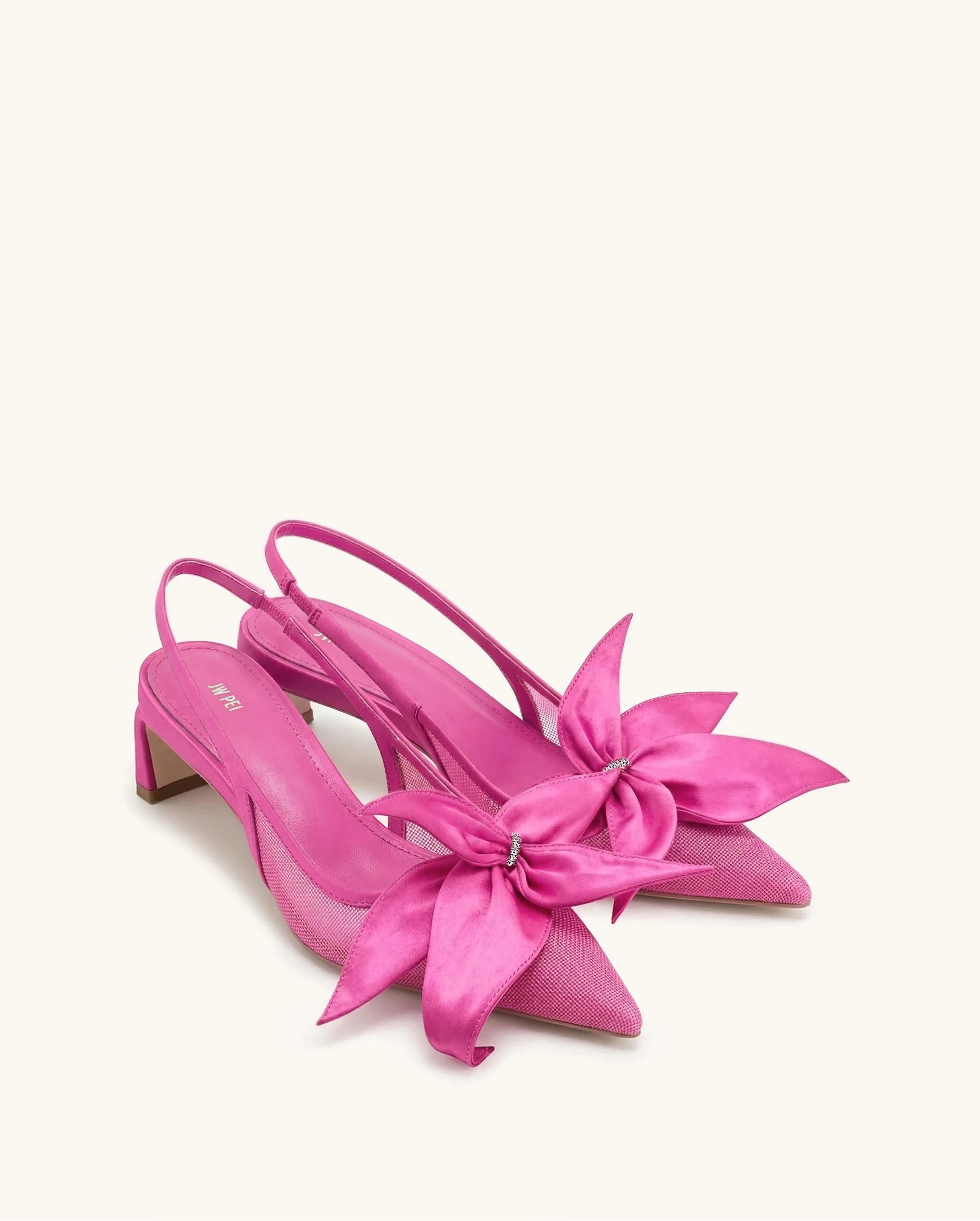 Queena Floral Appliques Slingback Pumps - Rose Pink sold by JW PEI