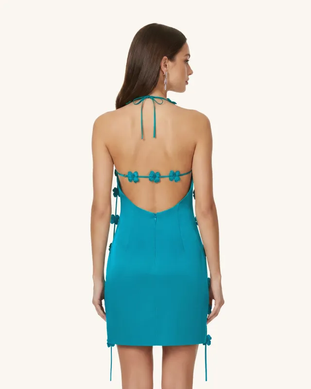 Floral Embellished Slip Mini Dress - Teal Blue made by JW PEI