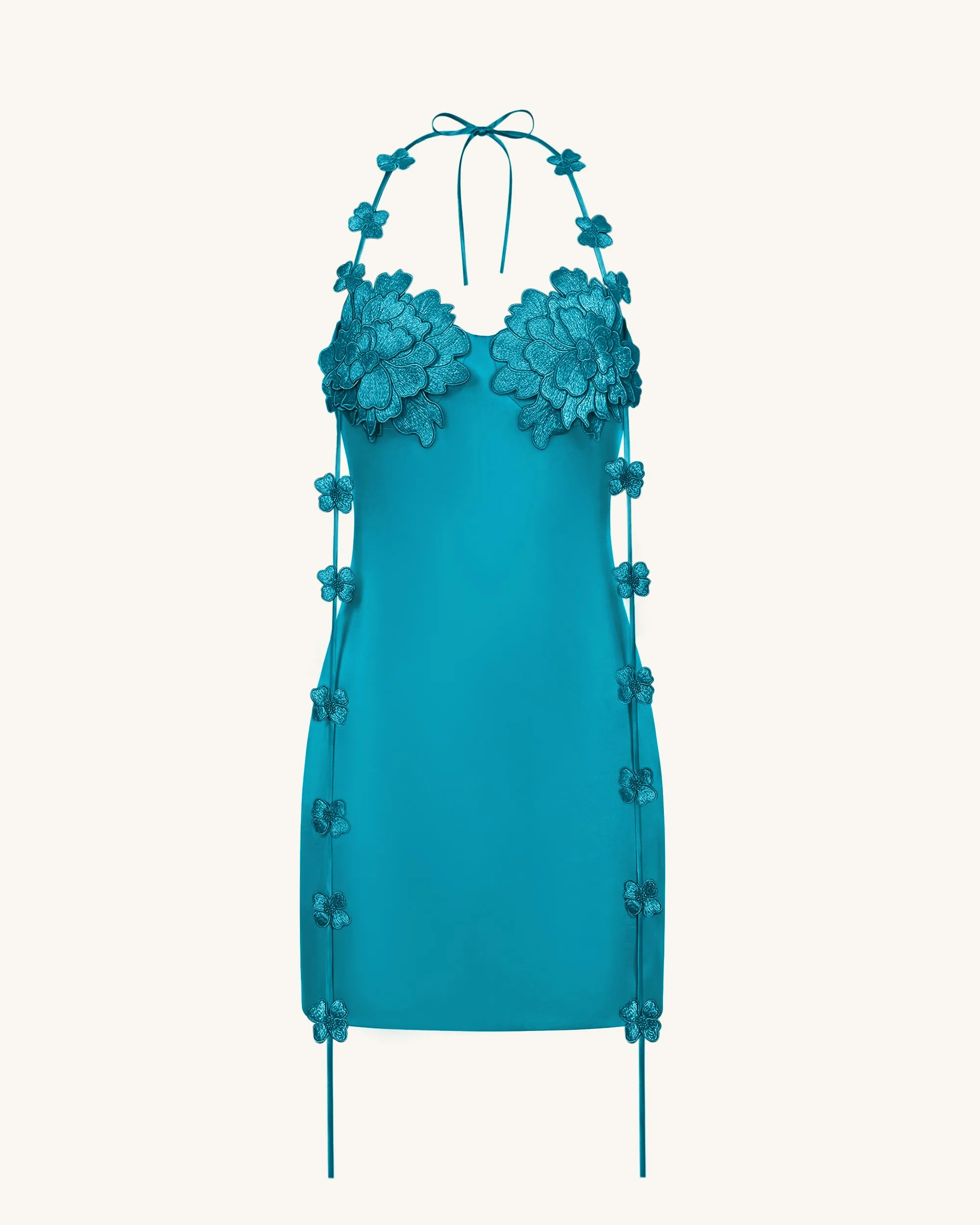 Floral Embellished Slip Mini Dress - Teal Blue sold by JW PEI product image thumbnail 3