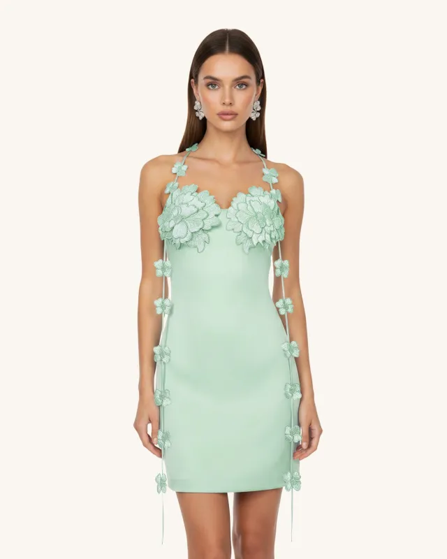 Floral Embellished Slip Mini Dress - MintGreen made by JW PEI