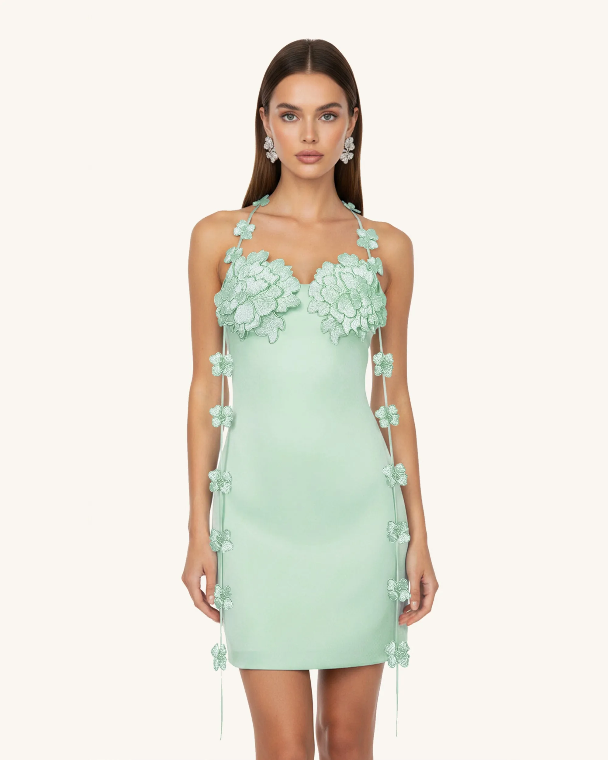 Floral Embellished Slip Mini Dress - MintGreen sold by JW PEI
