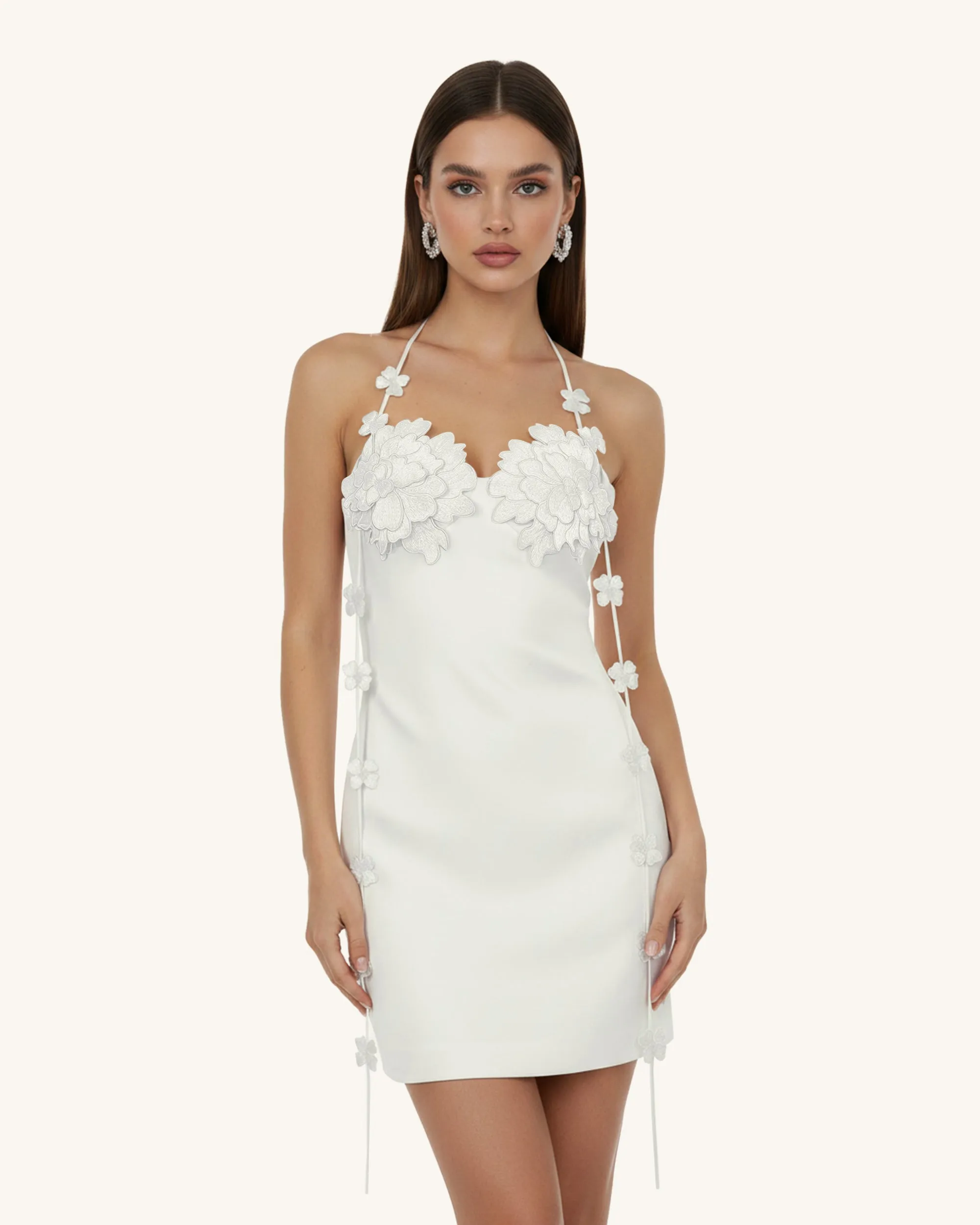 Floral Embellished Slip Mini Dress -White sold by JW PEI