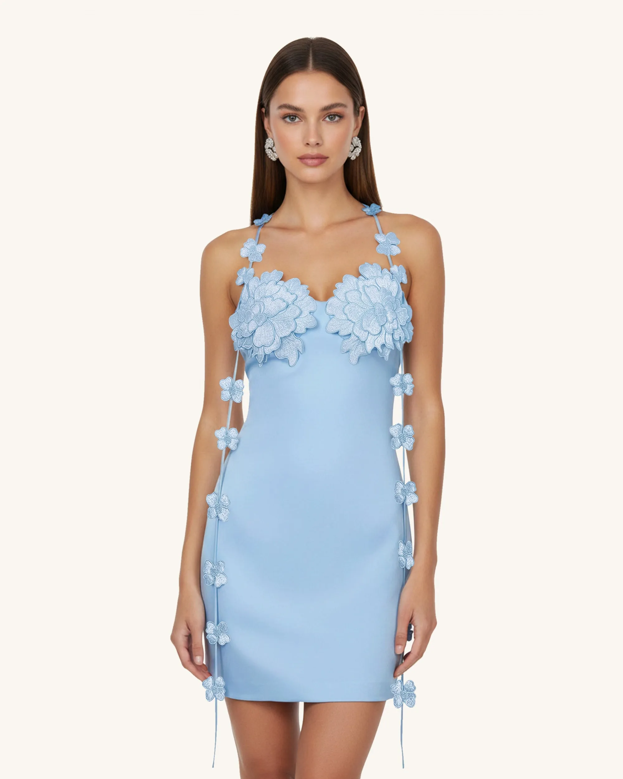 Floral Embellished Slip Mini Dress -Light Blue sold by JW PEI
