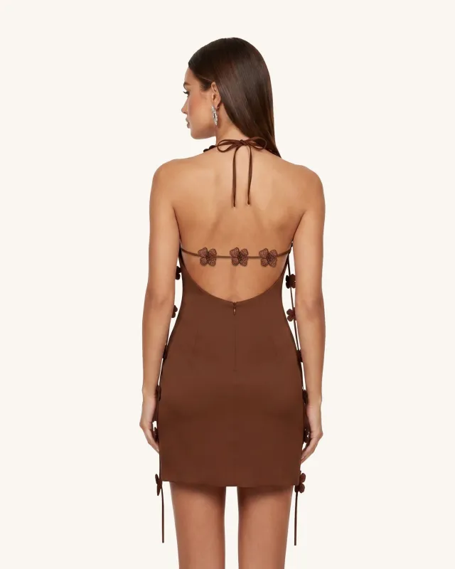 Floral Embellished Slip Mini Dress - Brown made by JW PEI