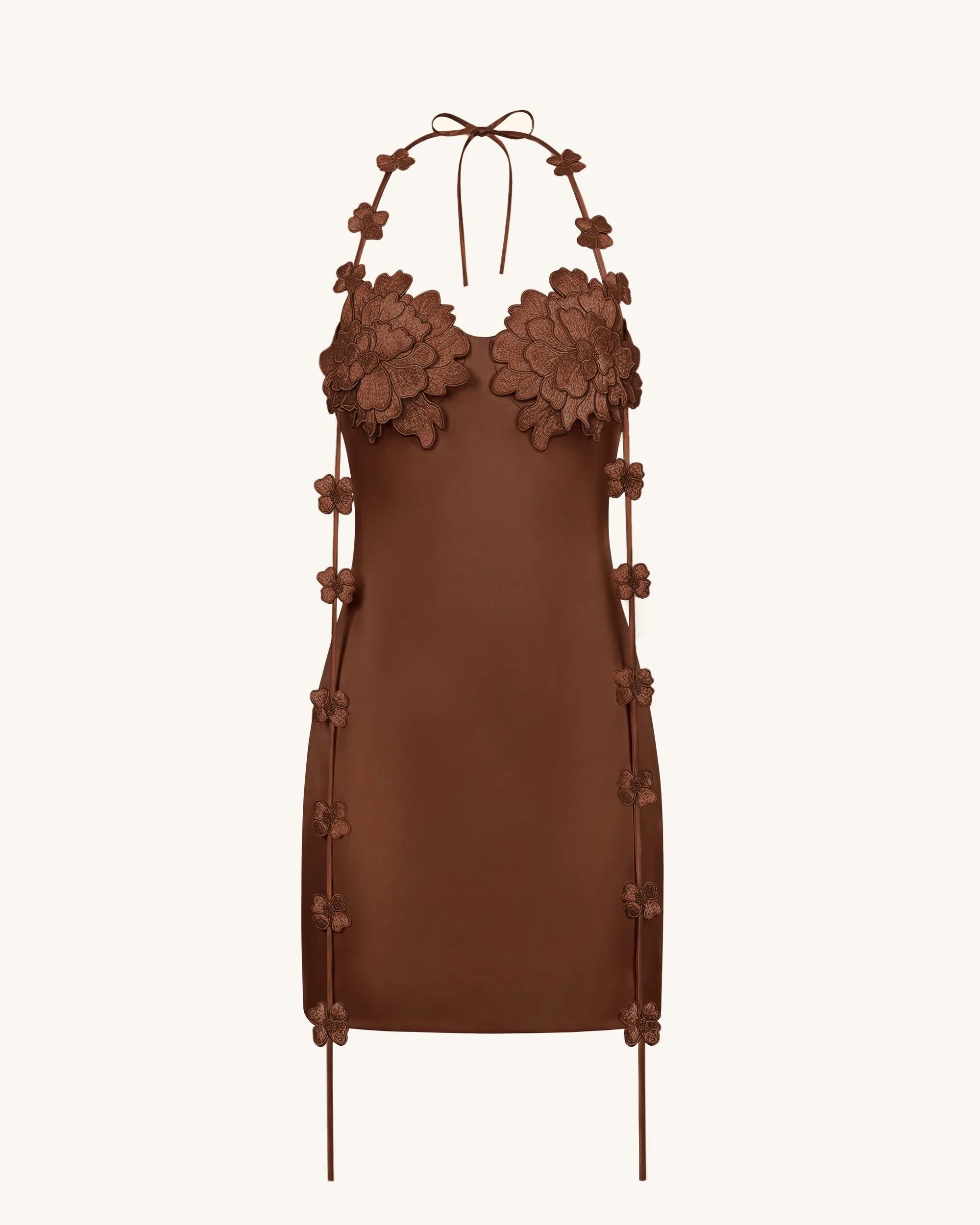 Floral Embellished Slip Mini Dress - Brown sold by JW PEI product image thumbnail 3