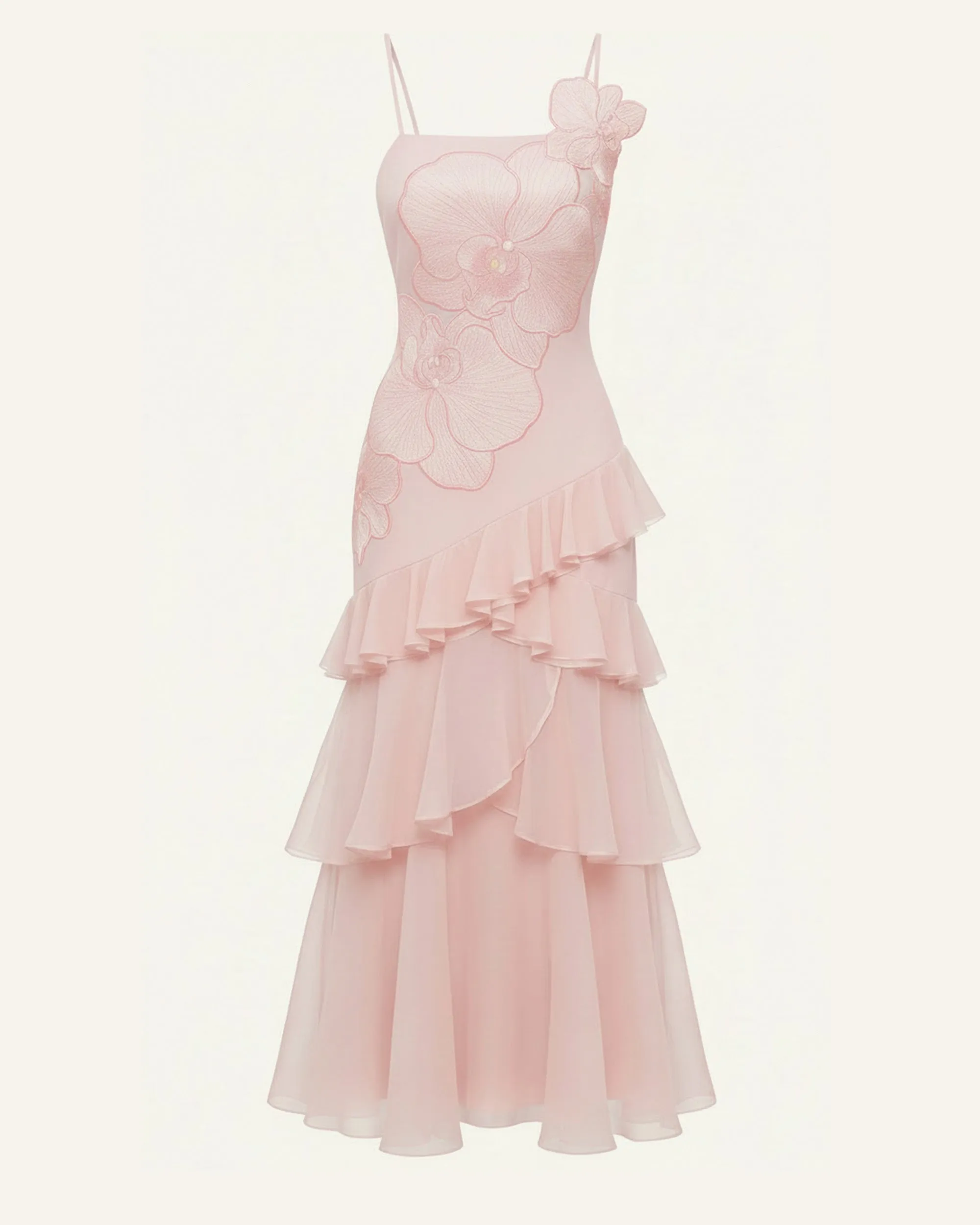 Orchid Embroidered Ruffled One-Shoulder Maxi Dress - Blush Pink sold by JW PEI product image thumbnail 3
