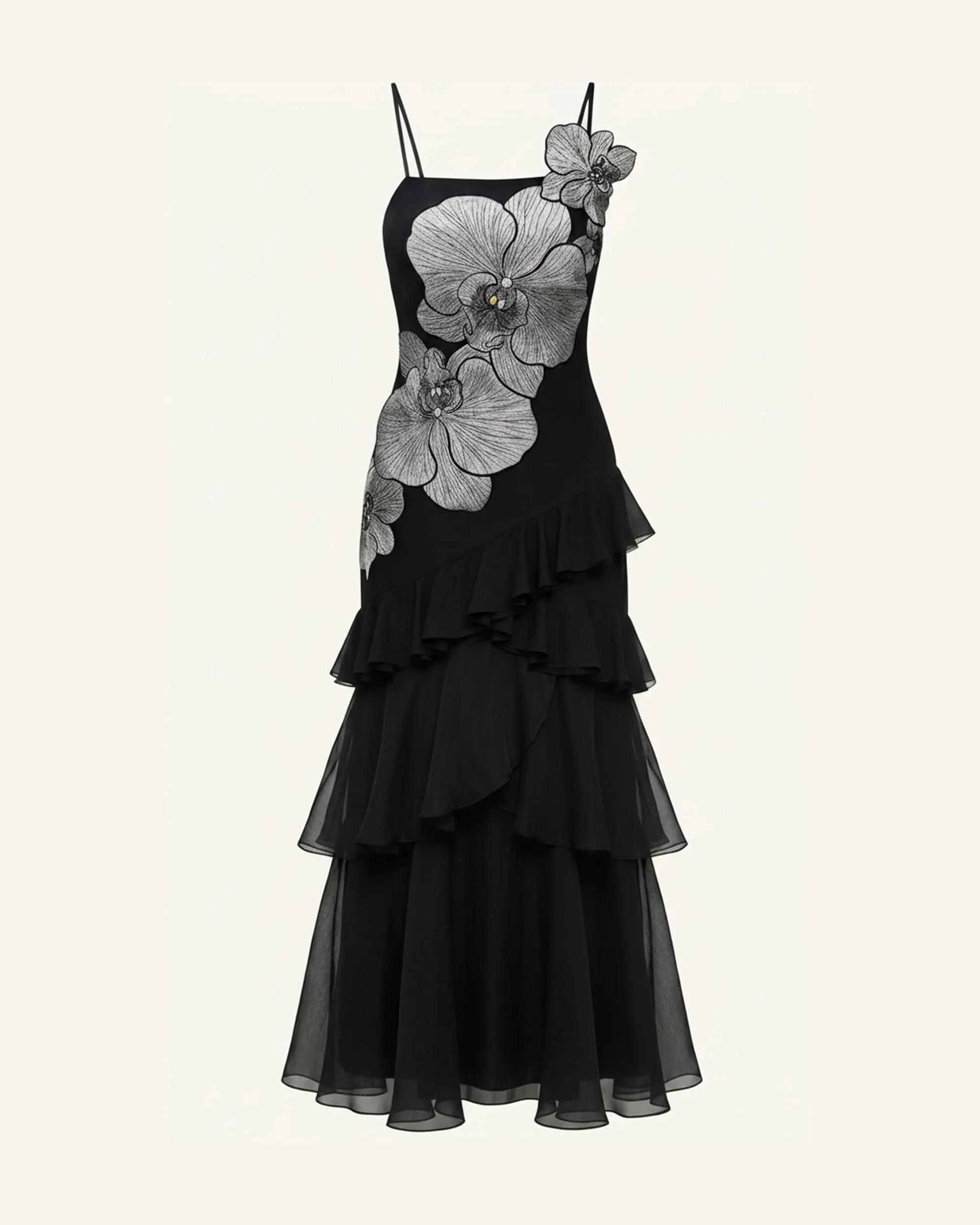 Orchid Embroidered Ruffled One-Shoulder Maxi Dress - Black sold by JW PEI product image thumbnail 3