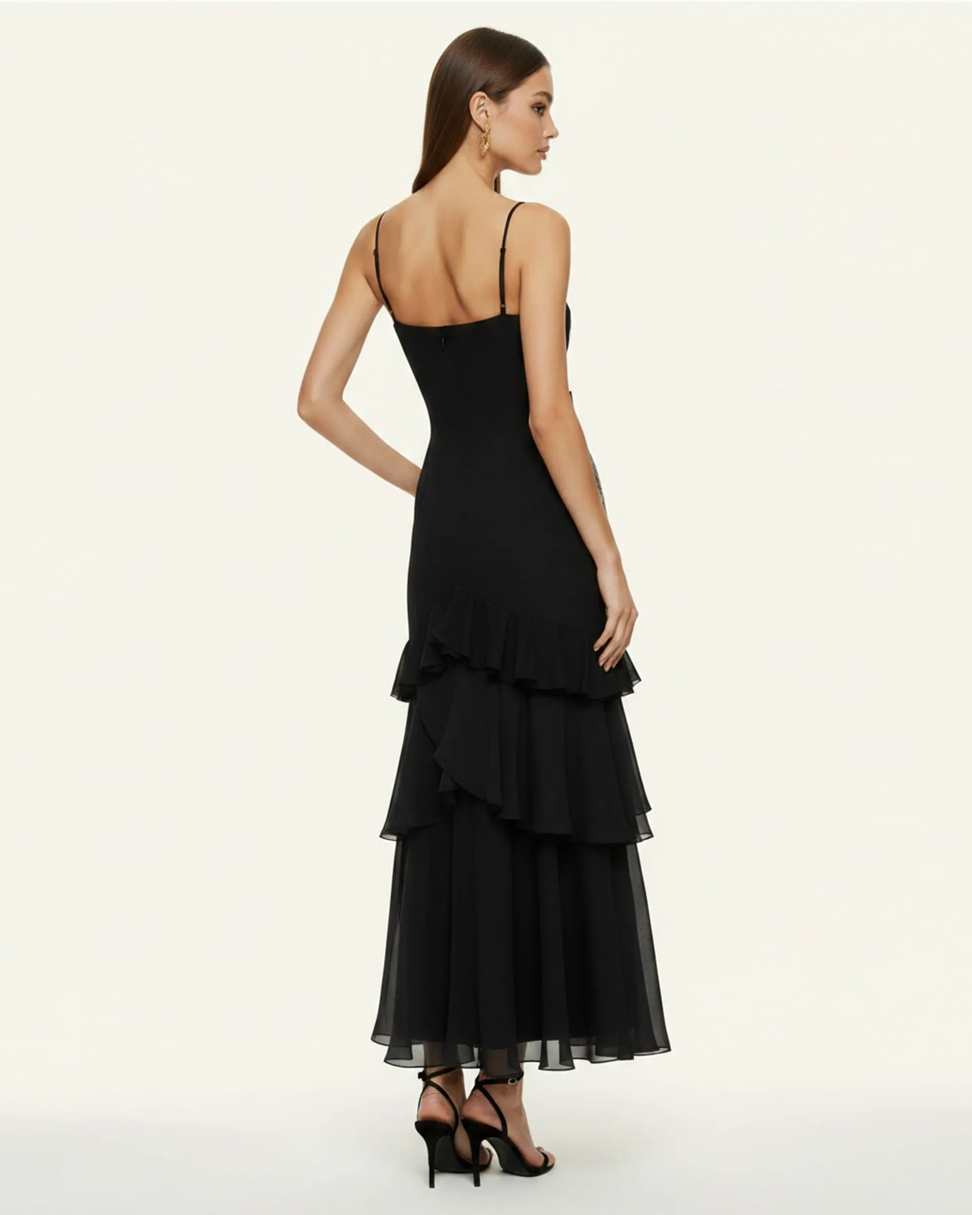 Orchid Embroidered Ruffled One-Shoulder Maxi Dress - Black sold by JW PEI product image thumbnail 2