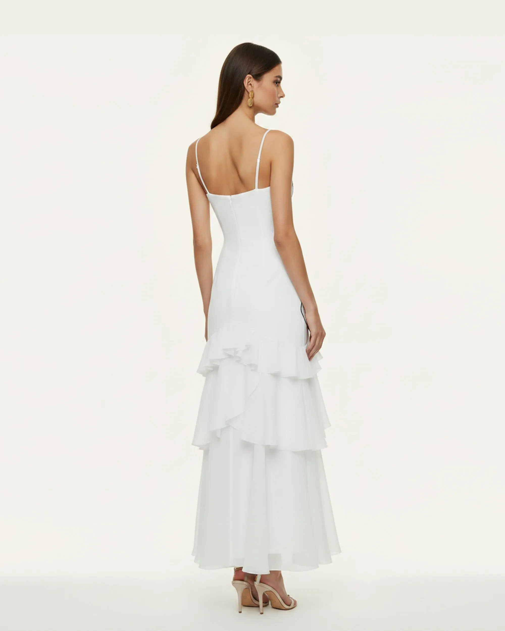 Orchid Embroidered Ruffled One-Shoulder Maxi Dress - White sold by JW PEI product image thumbnail 2