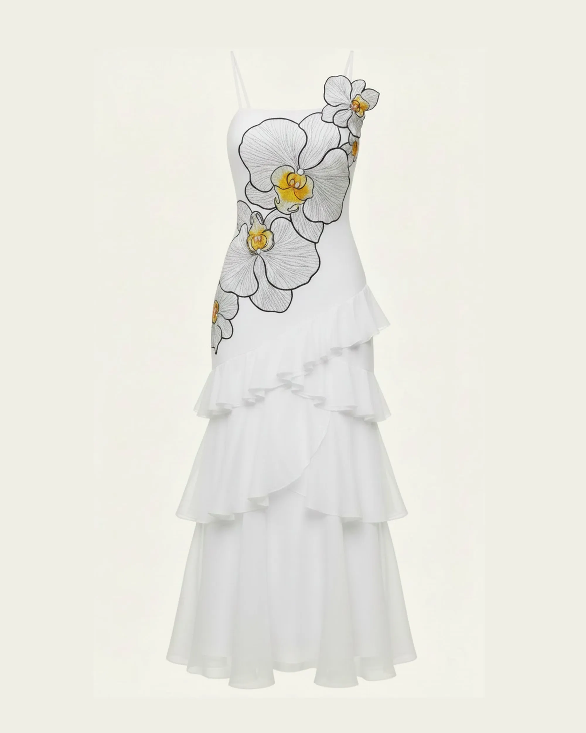 Orchid Embroidered Ruffled One-Shoulder Maxi Dress - White sold by JW PEI product image thumbnail 3