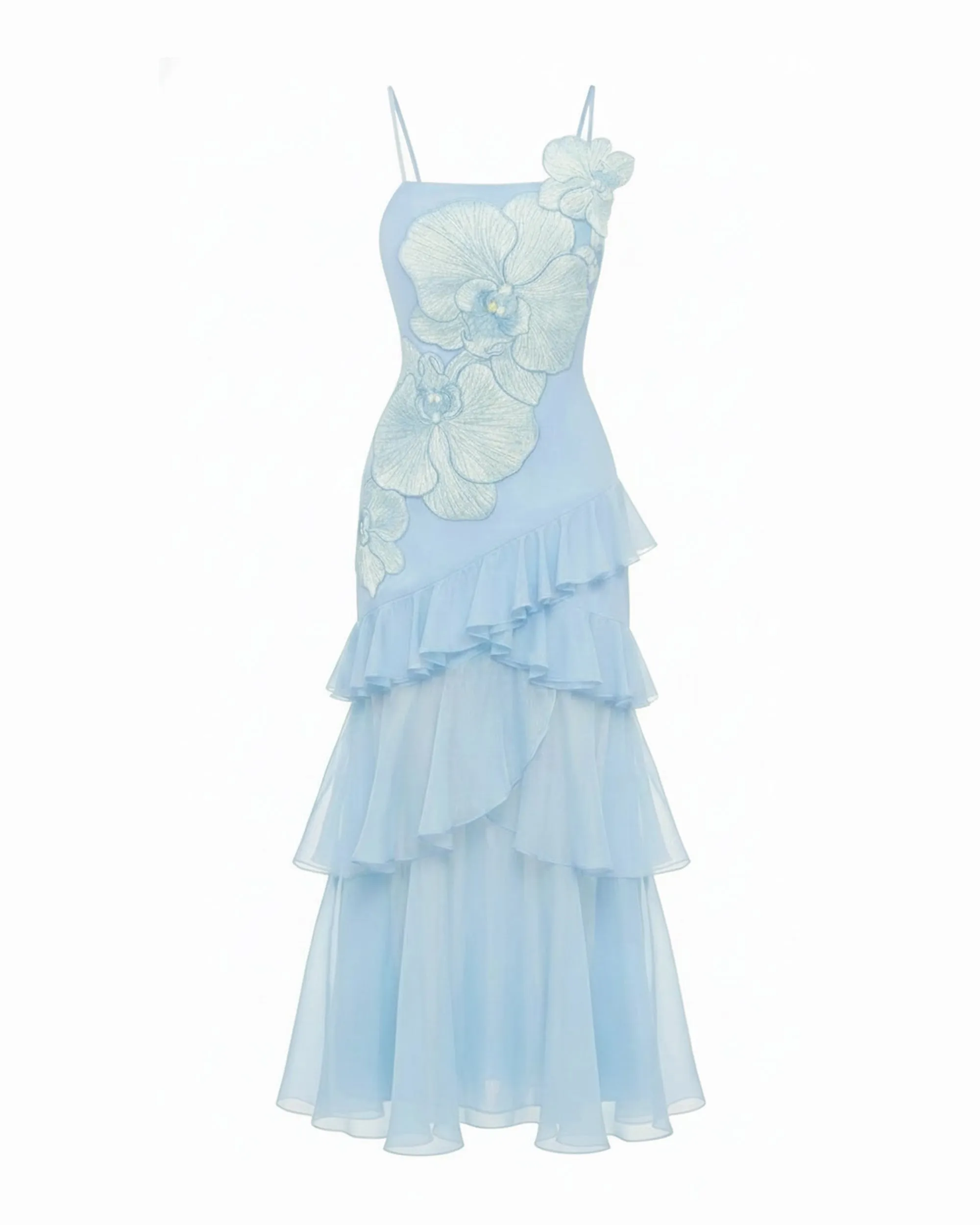 Orchid Embroidered Ruffled One-Shoulder Maxi Dress - Light Blue sold by JW PEI product image thumbnail 3