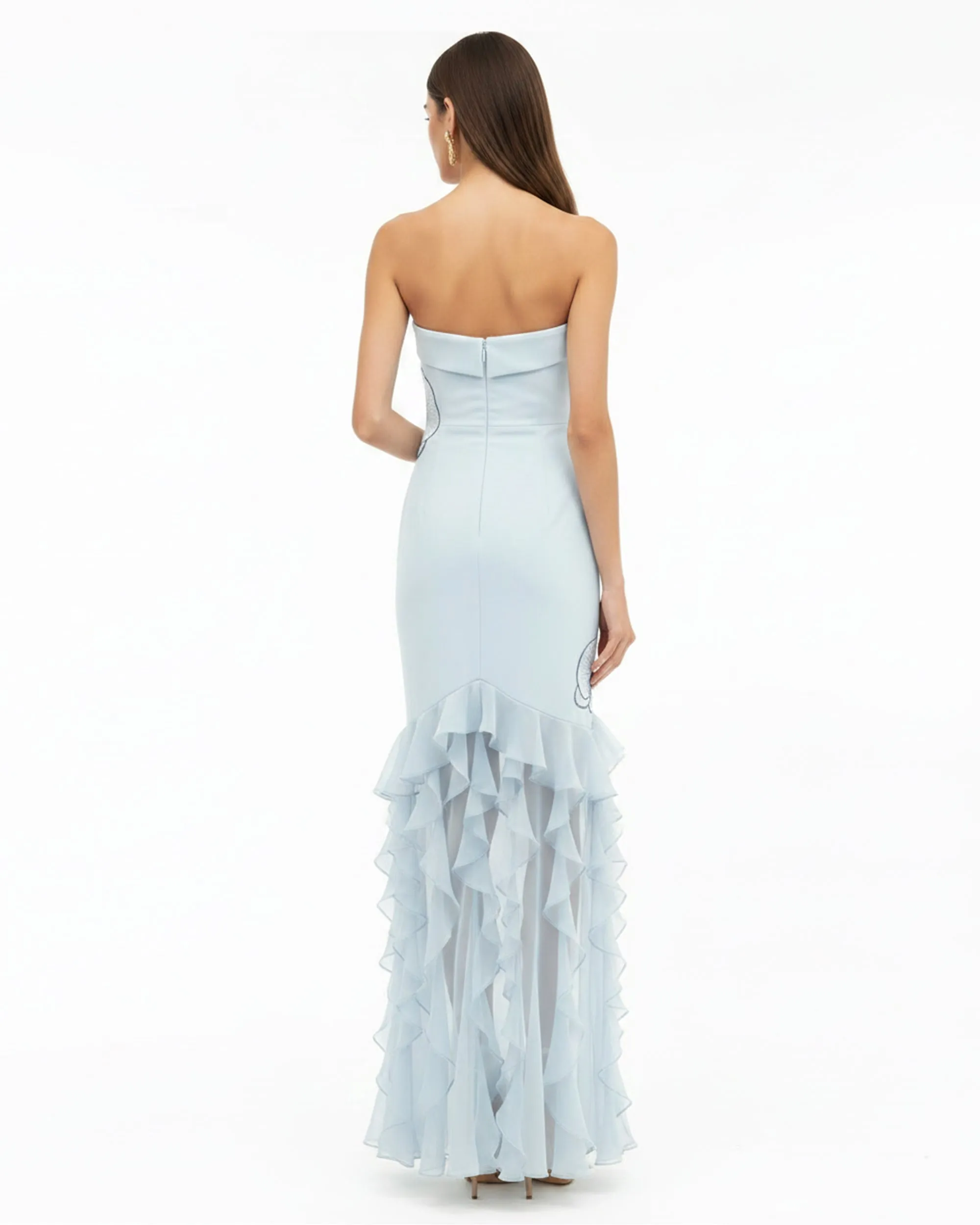 Orchid Embroidered Ruffled Strapless Maxi Dress - Light Blue sold by JW PEI product image thumbnail 2