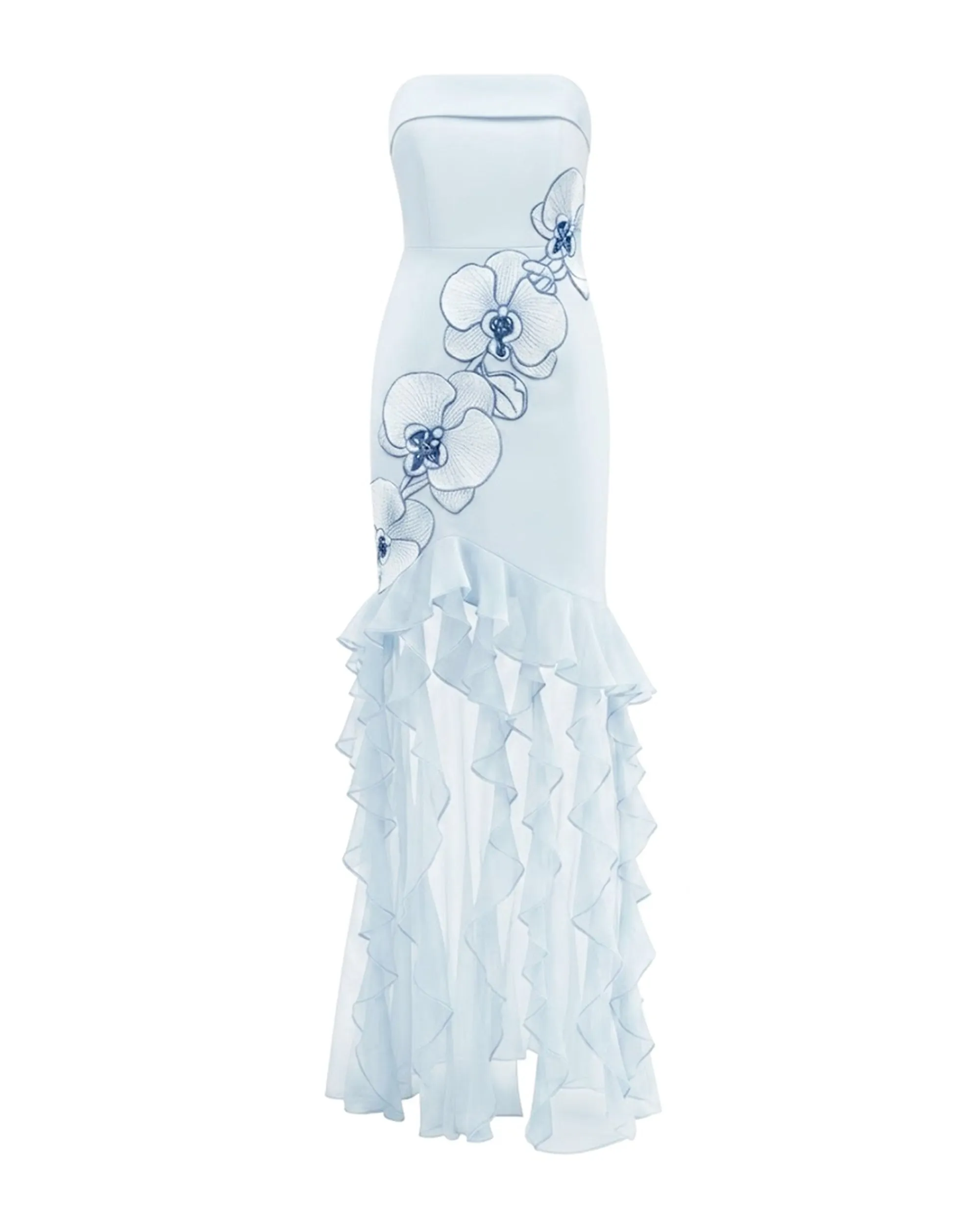Orchid Embroidered Ruffled Strapless Maxi Dress - Light Blue sold by JW PEI product image thumbnail 3