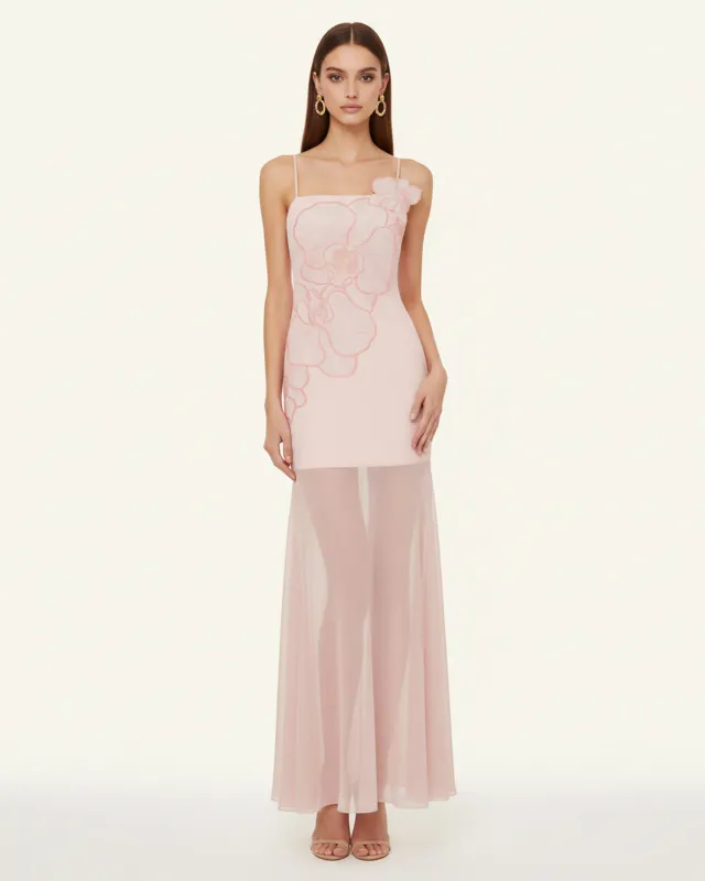 Orchid Embroidered Strappy Sheer Maxi Dress - Blush Pink made by JW PEI