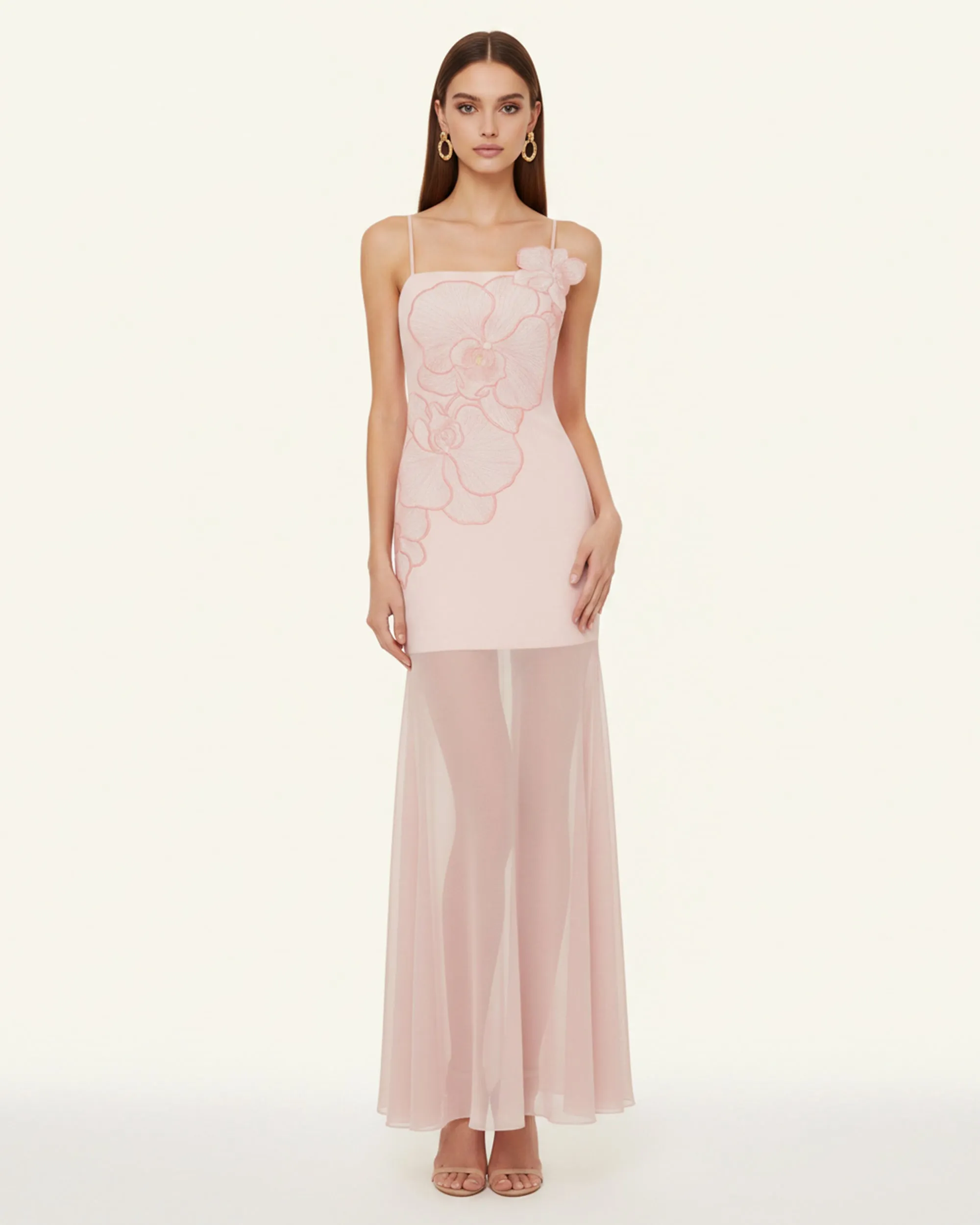 Orchid Embroidered Strappy Sheer Maxi Dress - Blush Pink sold by JW PEI