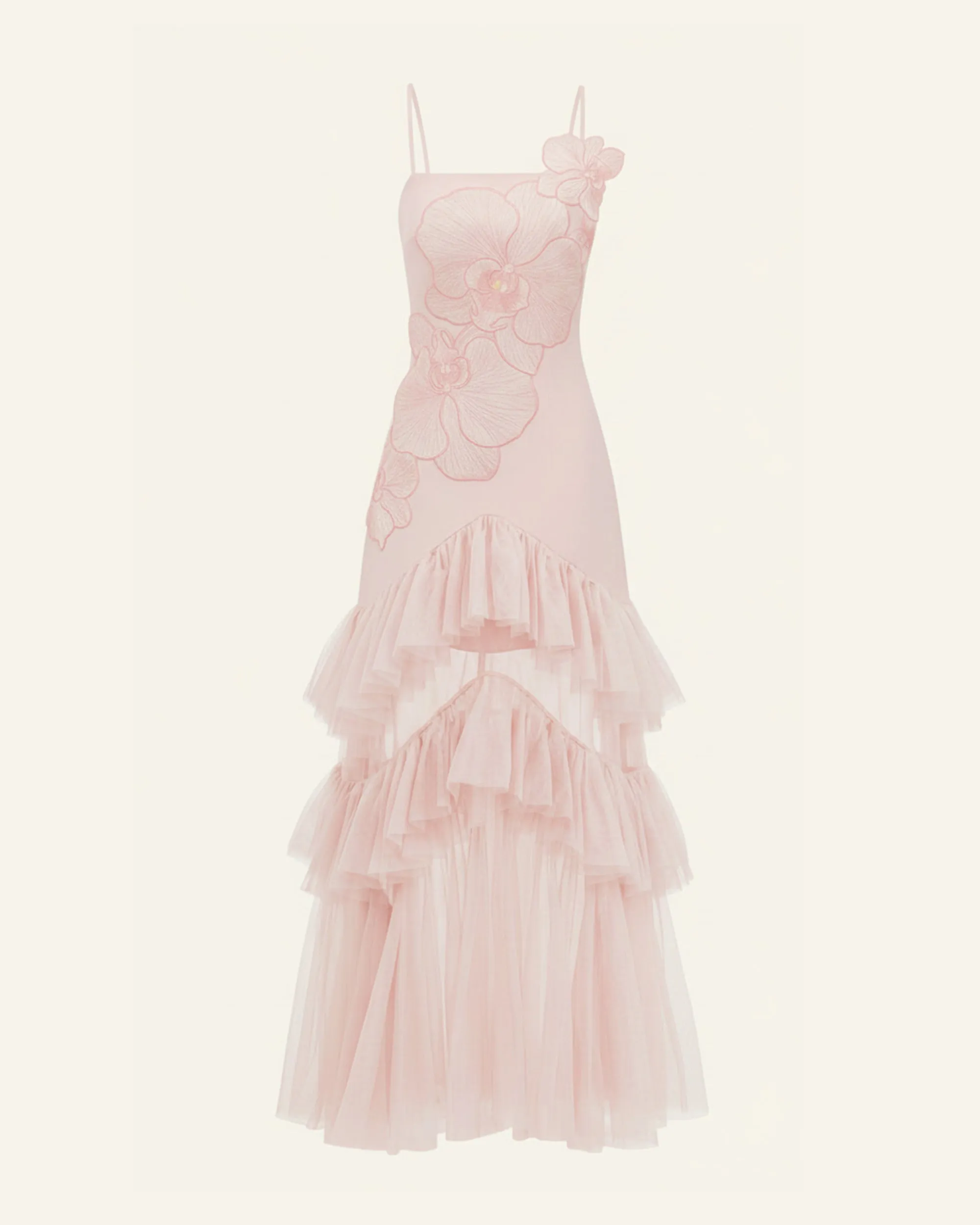 Orchid Embroidered Ruffled Tulle Strapless Maxi Dress - Blush Pink sold by JW PEI product image thumbnail 3