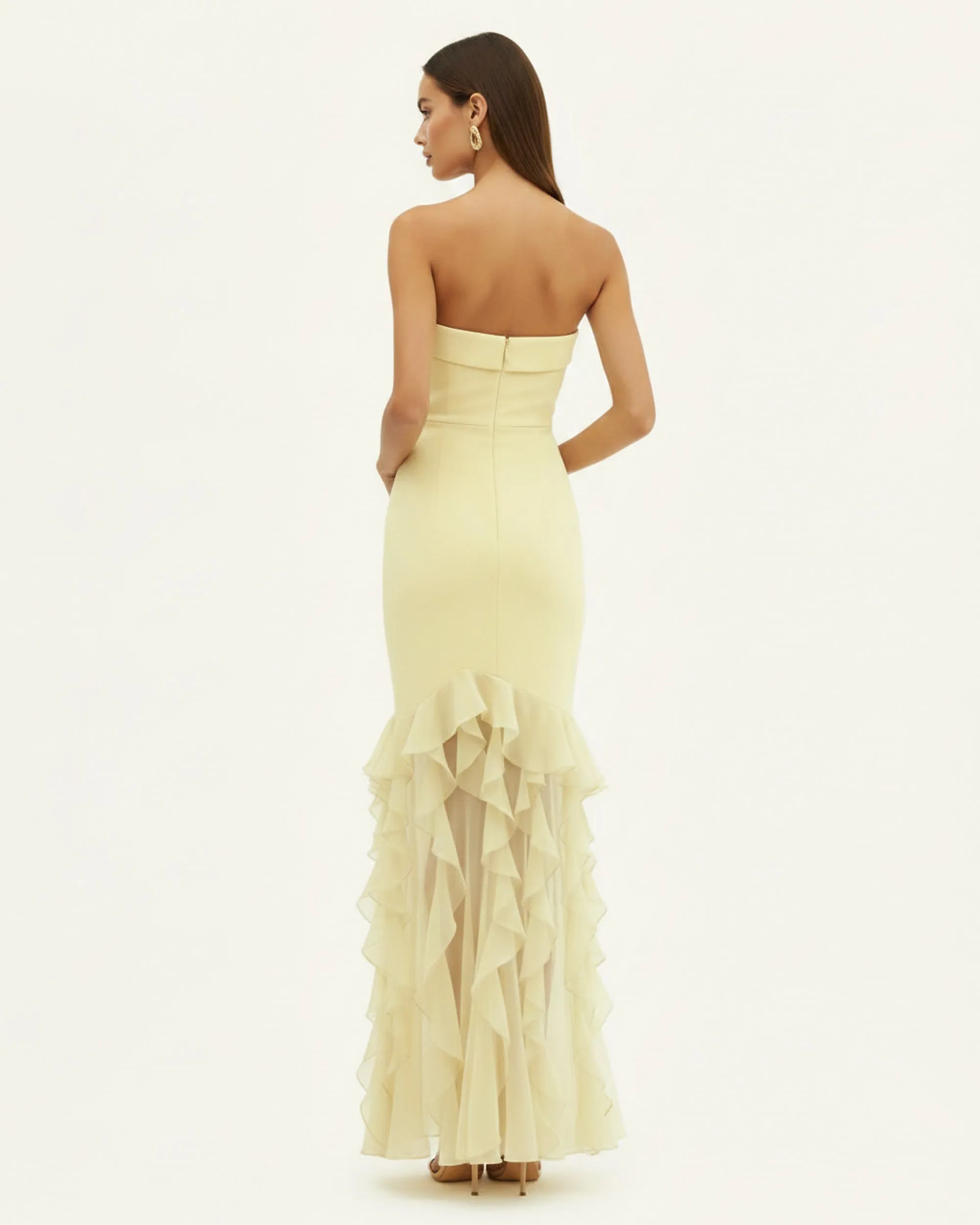 Orchid Embroidered Ruffled Strapless Maxi Dress - Pale Yellow sold by JW PEI product image thumbnail 2