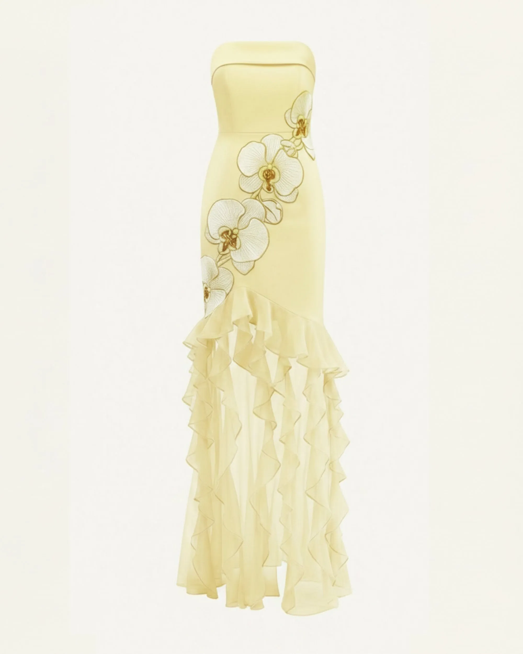 Orchid Embroidered Ruffled Strapless Maxi Dress - Pale Yellow sold by JW PEI product image thumbnail 3