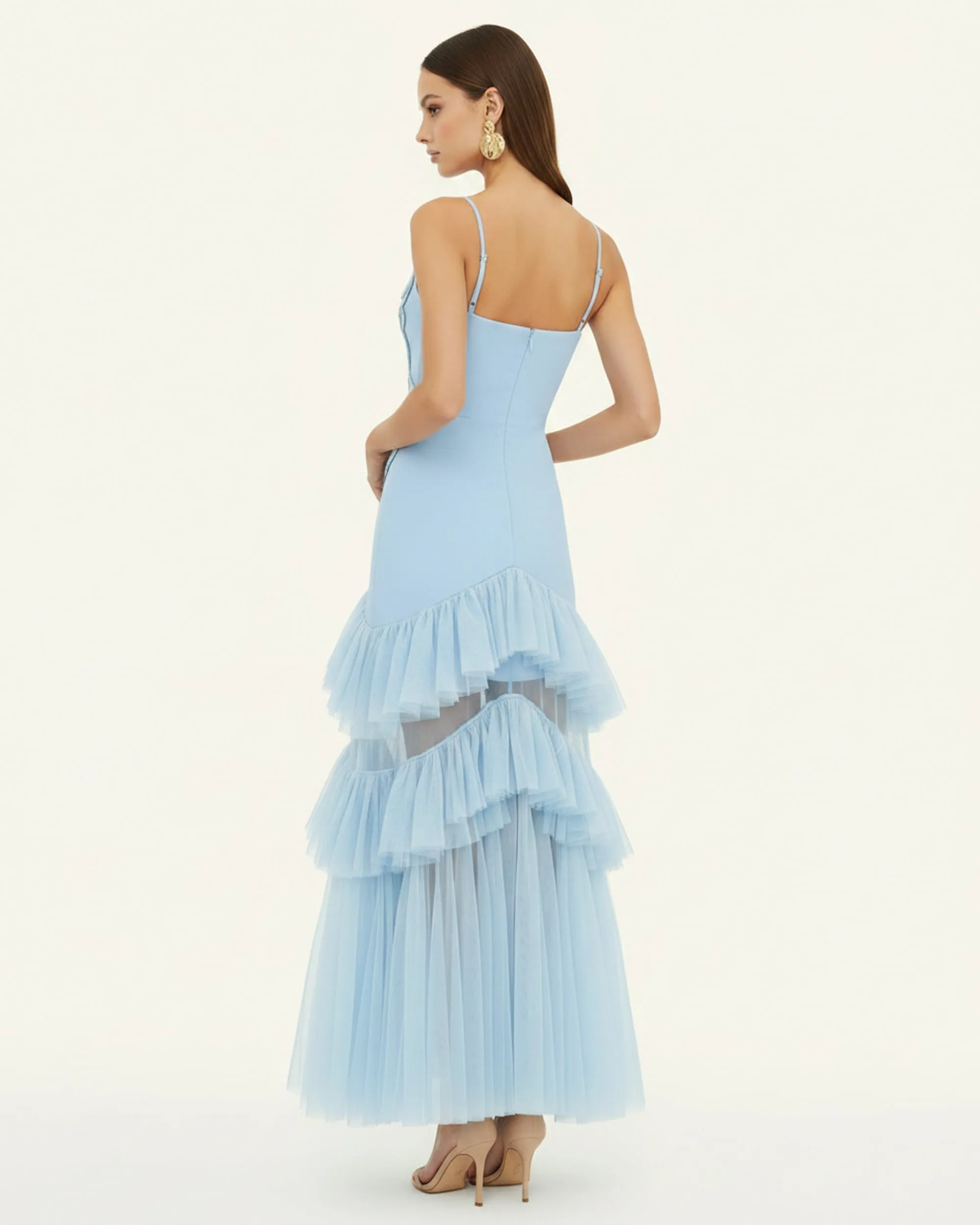 Orchid Embroidered Ruffled Tulle Strapless Maxi Dress - Light Blue sold by JW PEI product image thumbnail 2