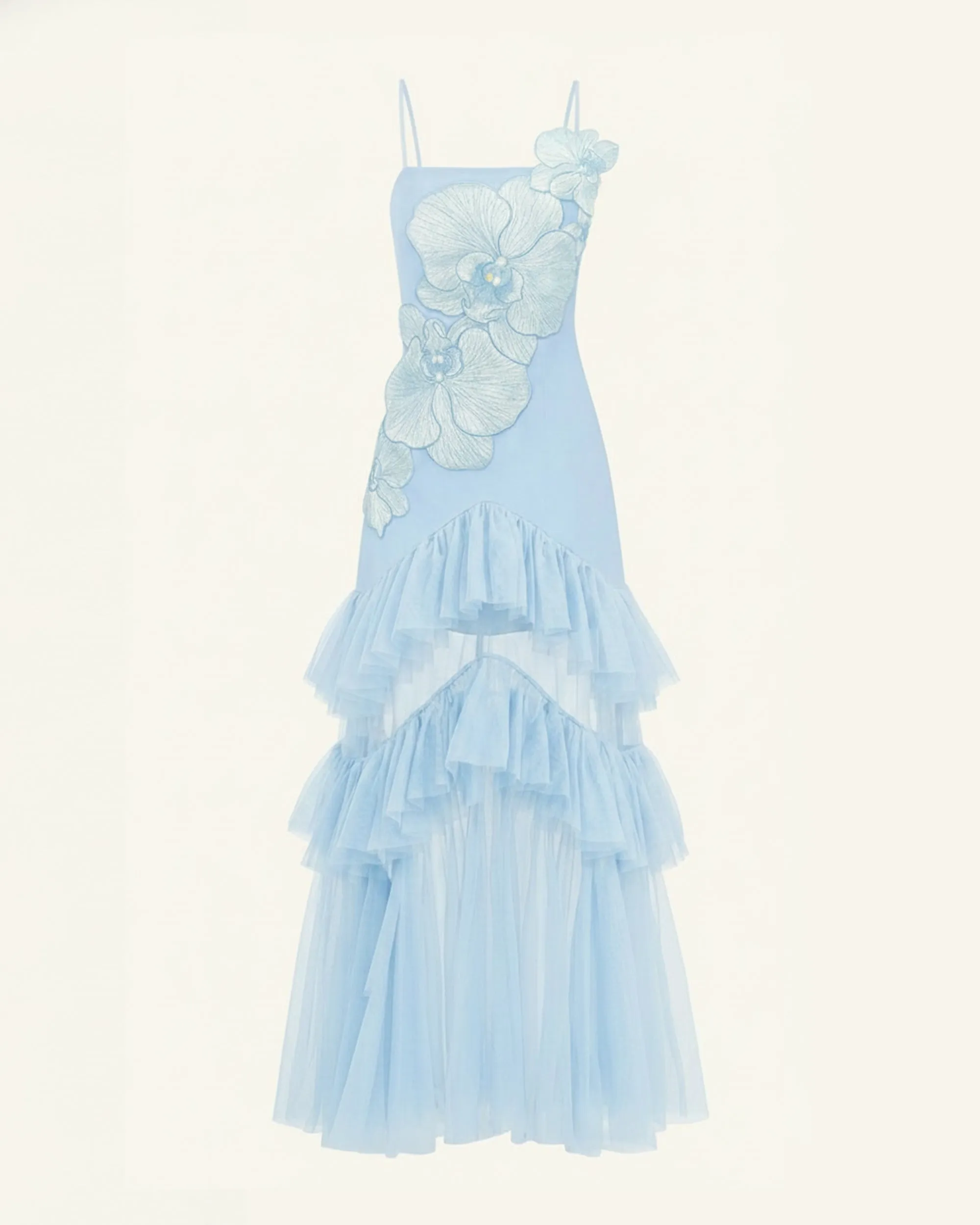 Orchid Embroidered Ruffled Tulle Strapless Maxi Dress - Light Blue sold by JW PEI product image thumbnail 3