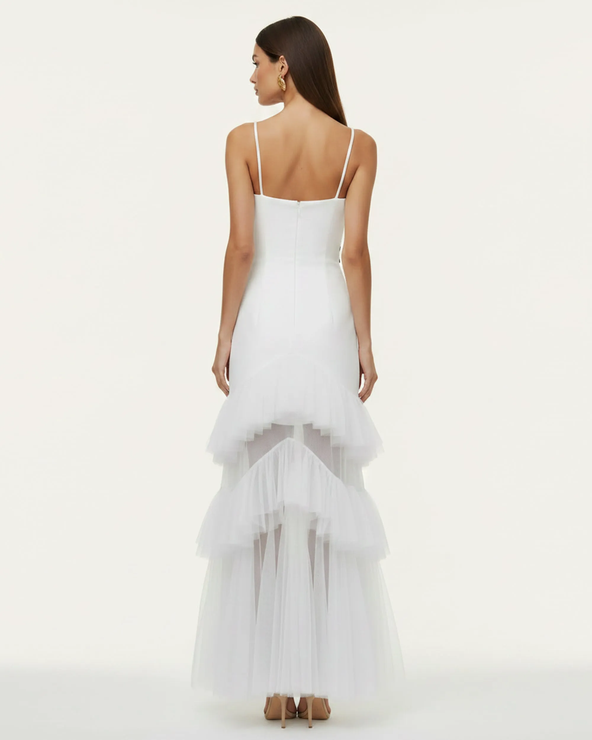 Orchid Embroidered Ruffled Tulle Strapless Maxi Dress - White sold by JW PEI product image thumbnail 2