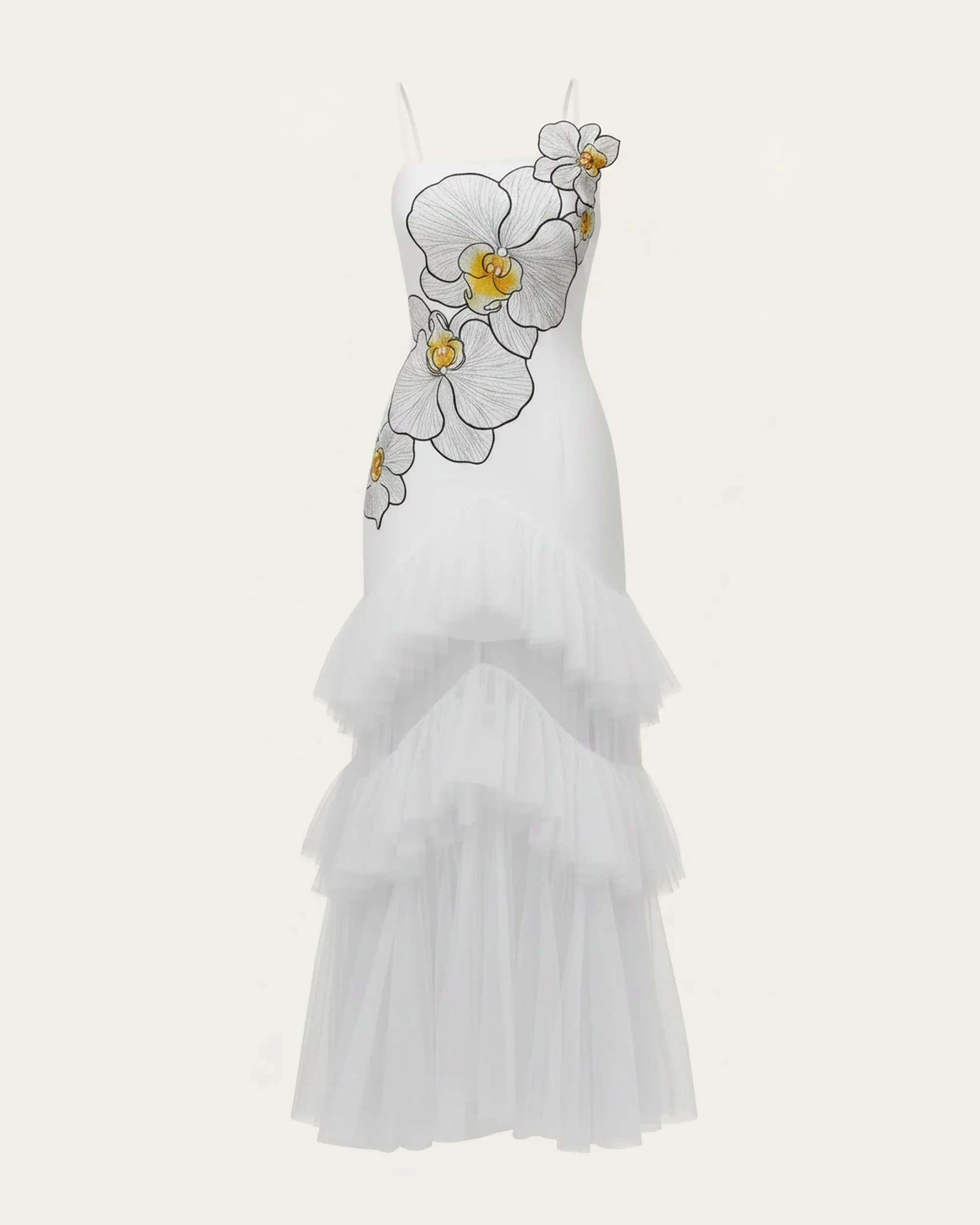 Orchid Embroidered Ruffled Tulle Strapless Maxi Dress - White sold by JW PEI product image thumbnail 3