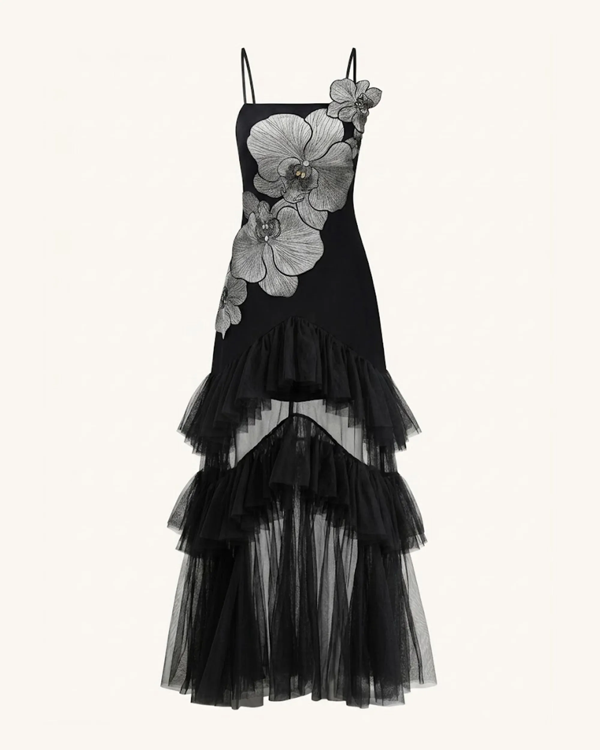 Orchid Embroidered Ruffled Tulle Strapless Maxi Dress - Black sold by JW PEI product image thumbnail 3