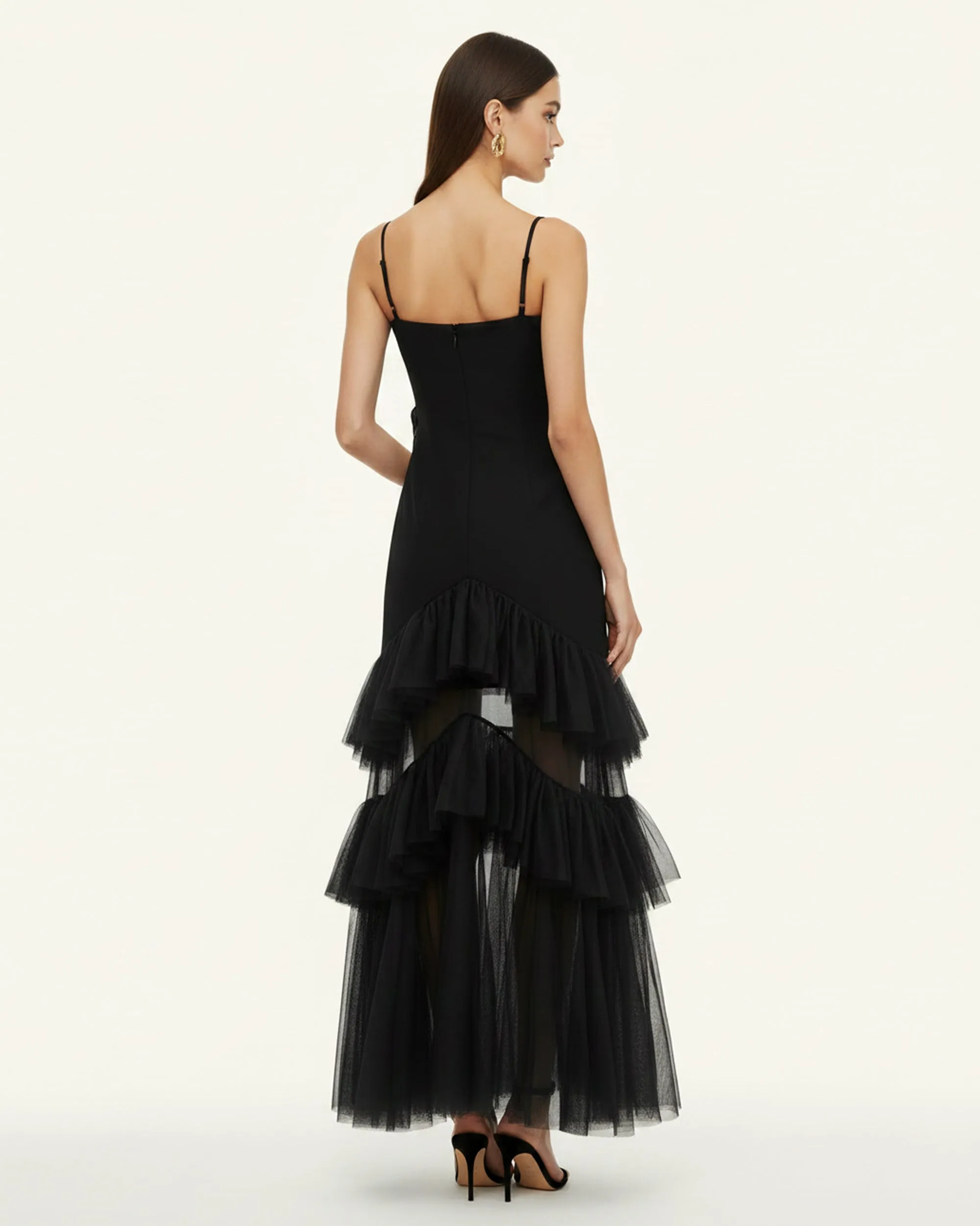 Orchid Embroidered Ruffled Tulle Strapless Maxi Dress - Black sold by JW PEI product image thumbnail 2