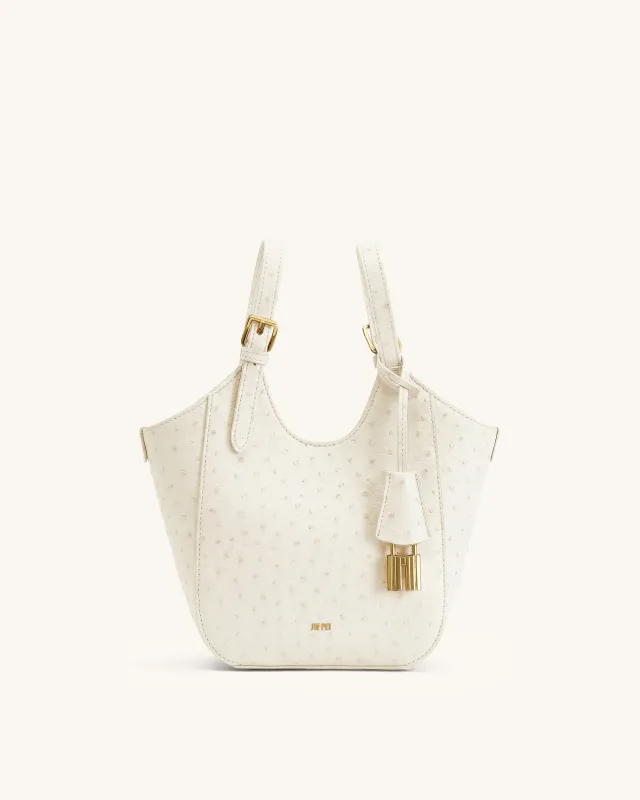 Ines Faux Ostrich Padlock Tote Bag - White made by JW PEI