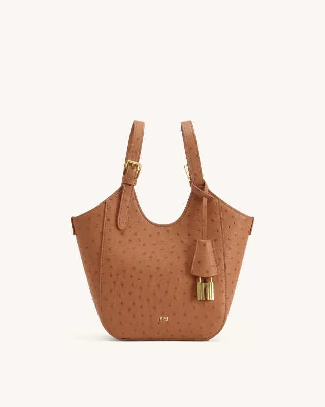 Ines Faux Ostrich Padlock Tote Bag - Coffee made by JW PEI