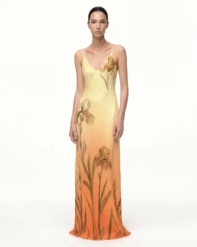 Iris Motif Satin Slip Gown - Yellow/Orange made by JW PEI