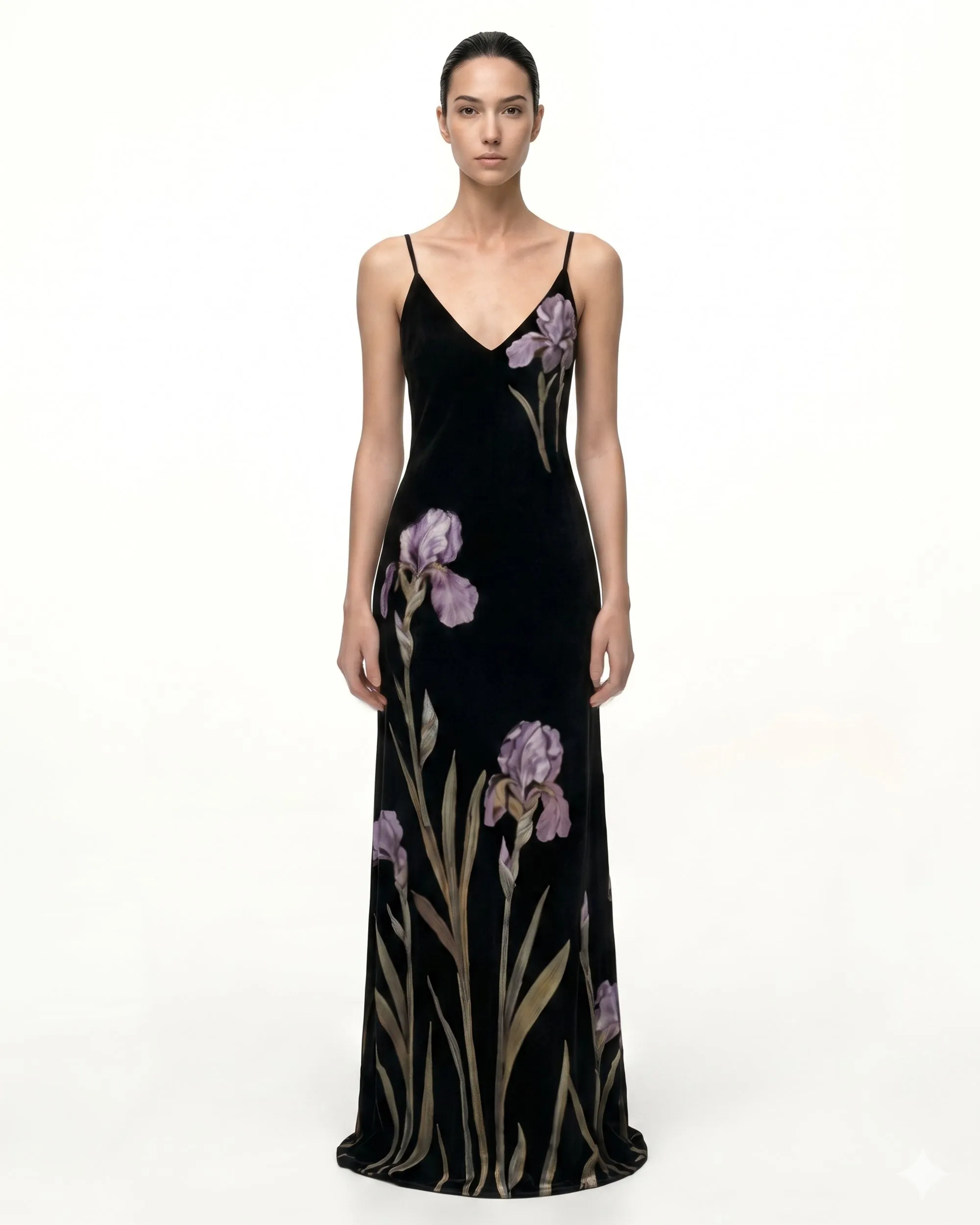 Iris Motif Satin Slip Gown - Black/Purple sold by JW PEI