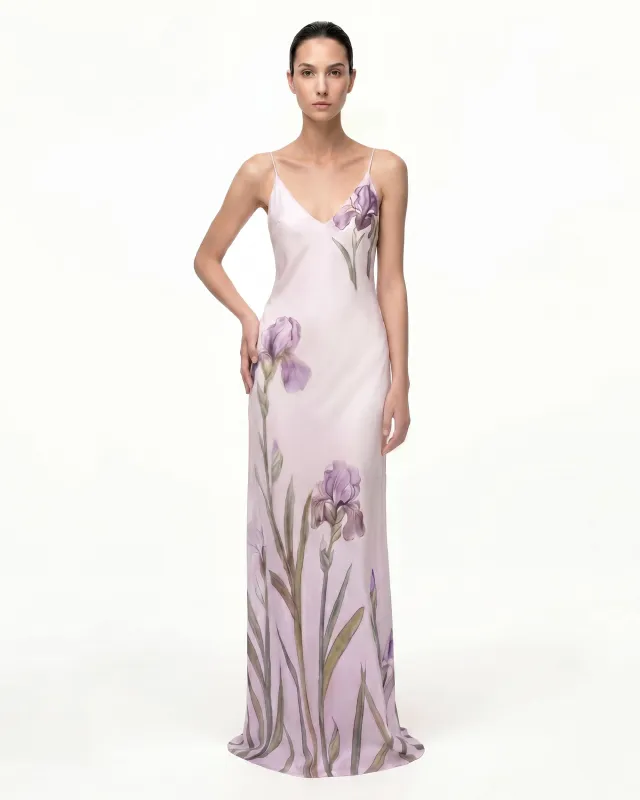 Iris Motif Satin Slip Gown - Purple made by JW PEI