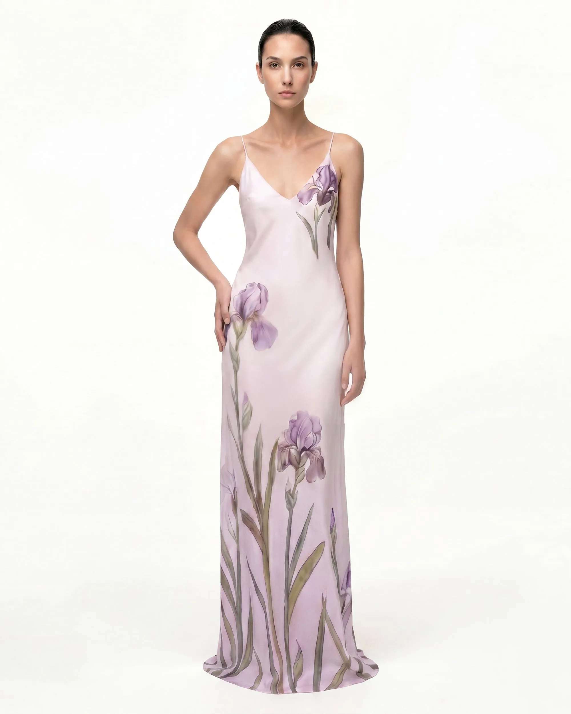 Iris Motif Satin Slip Gown - Purple sold by JW PEI