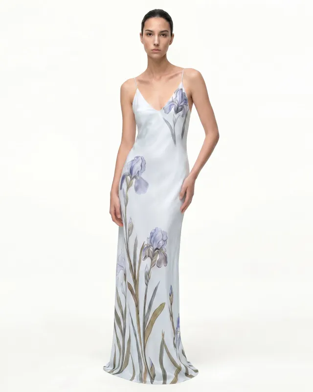 Iris Motif Satin Slip Gown - Light Blue made by JW PEI