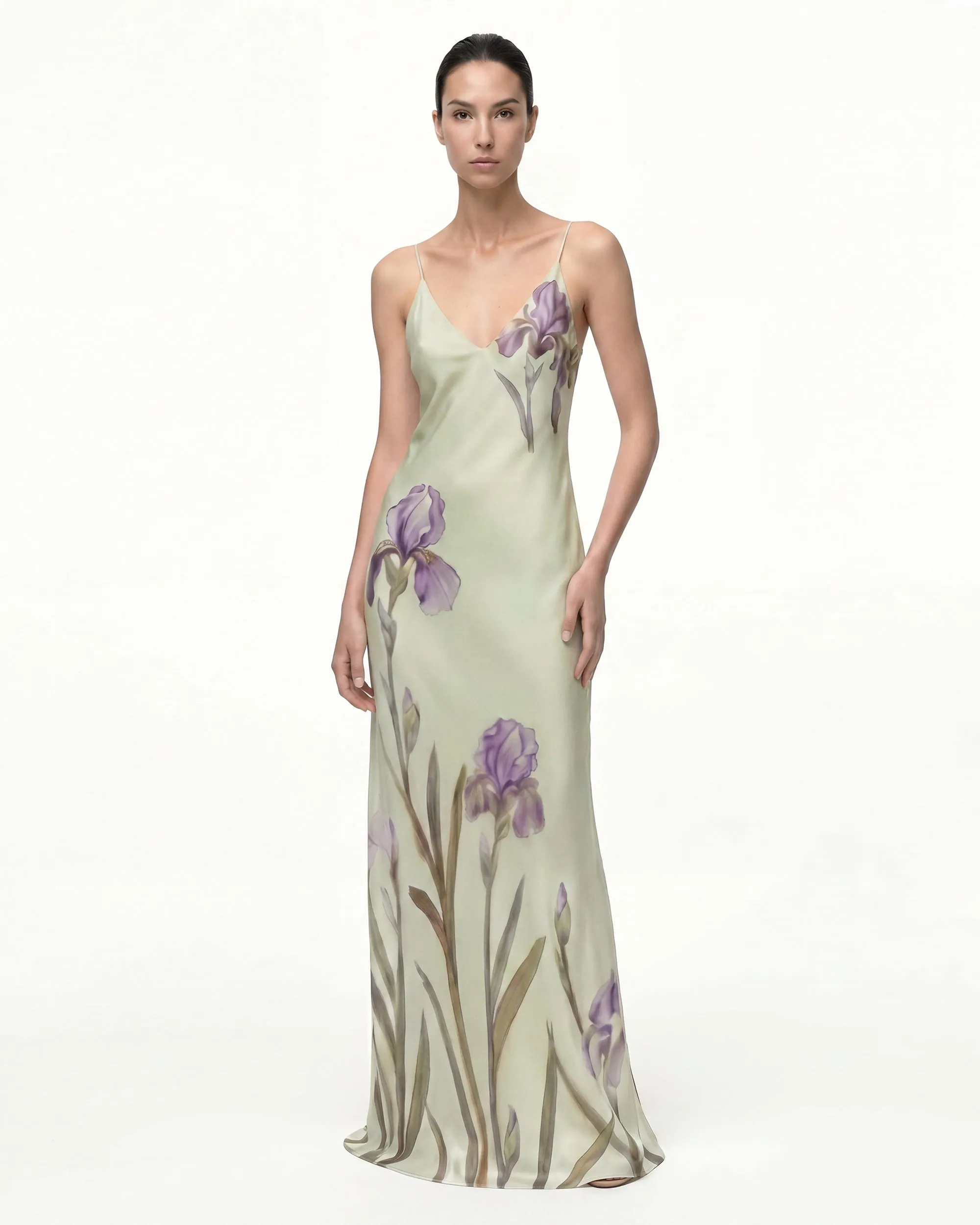 Iris Motif Satin Slip Gown - Light Green/Purple sold by JW PEI