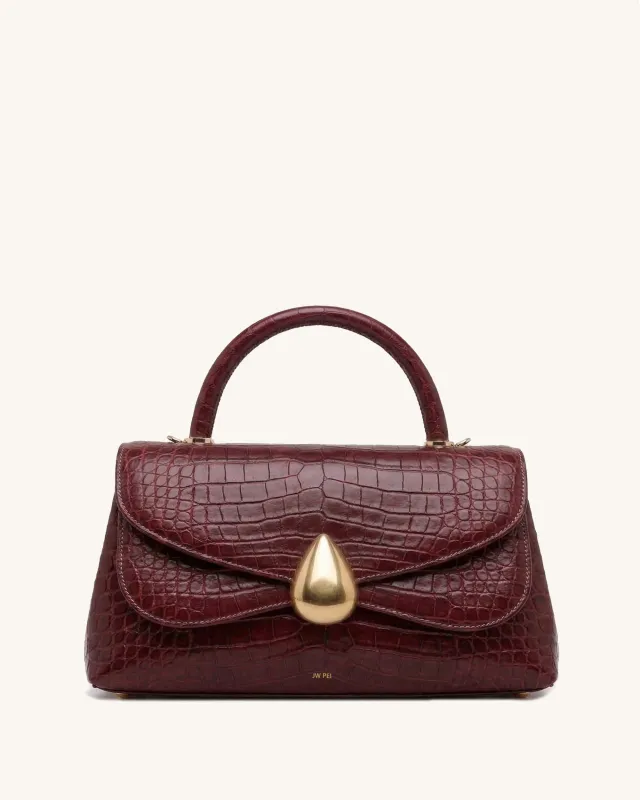 Teardrop Top Handle Bag - Burgundy Croc made by JW PEI