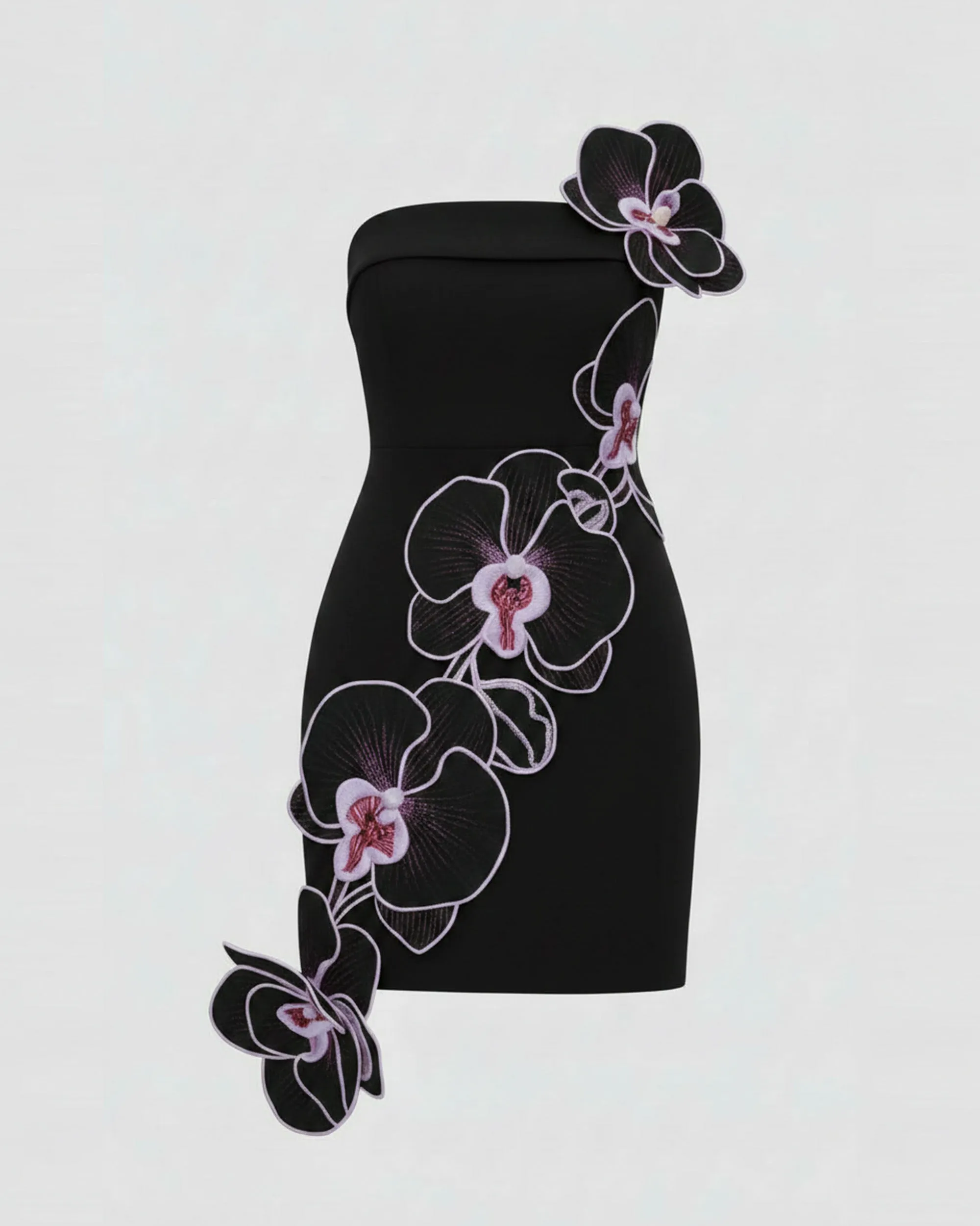 Orchid Embroidered Floral Appliqué Strapless Mini Dress - Black Purple sold by JW PEI product image thumbnail 3