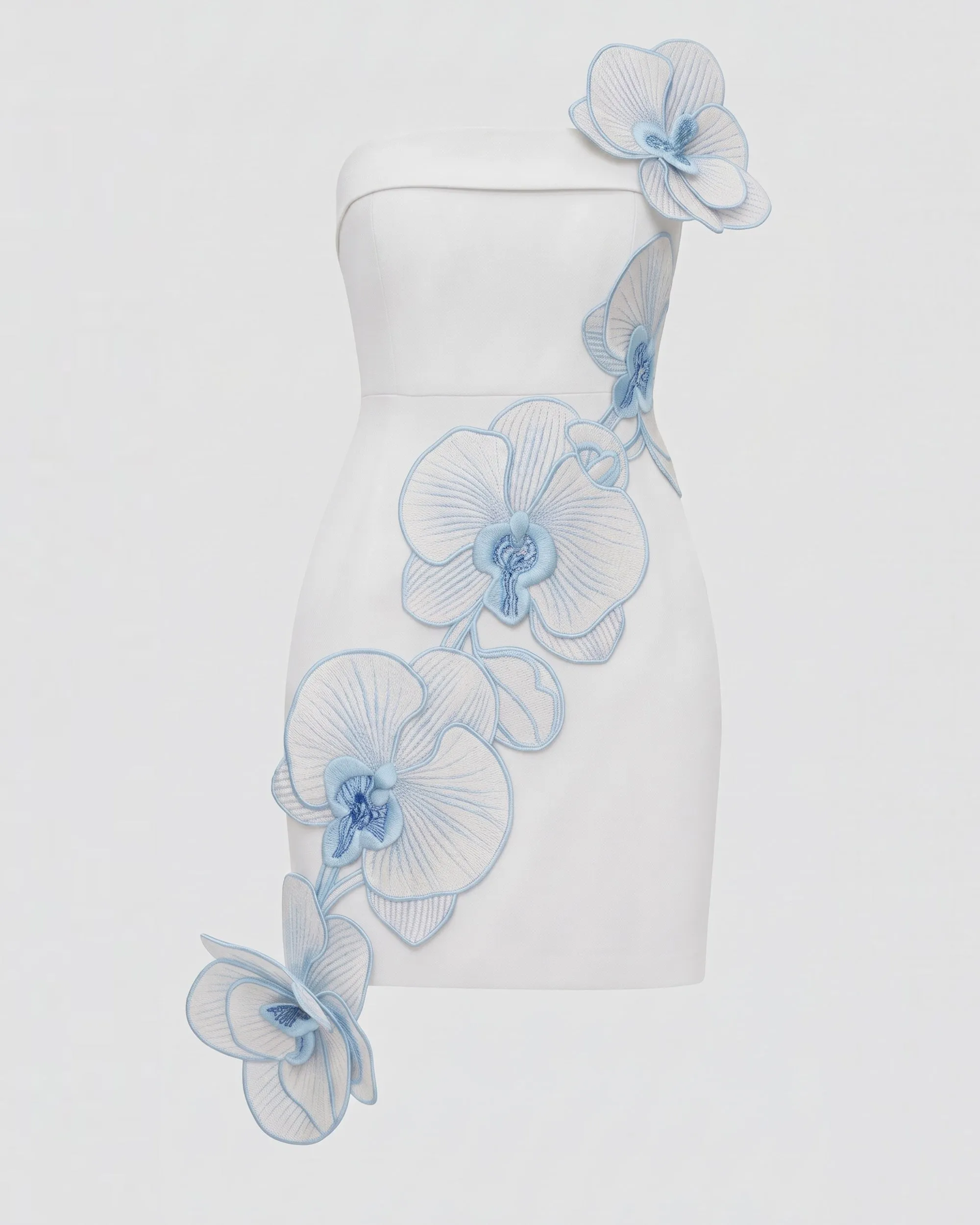 Orchid Embroidered Floral Appliqué Strapless Mini Dress - White Blue sold by JW PEI product image thumbnail 3