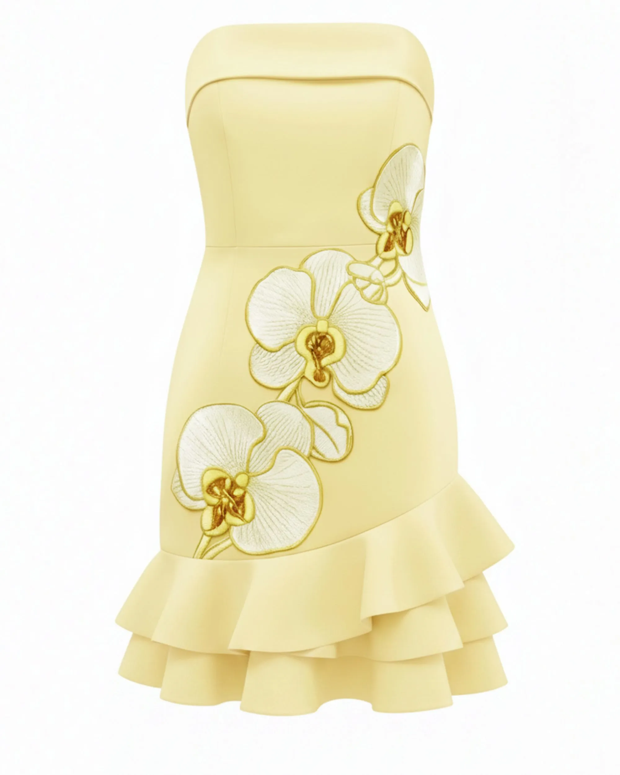 Orchid Embroidered Tiered Hem Strapless Mini Dress - Pale Yellow sold by JW PEI product image thumbnail 3