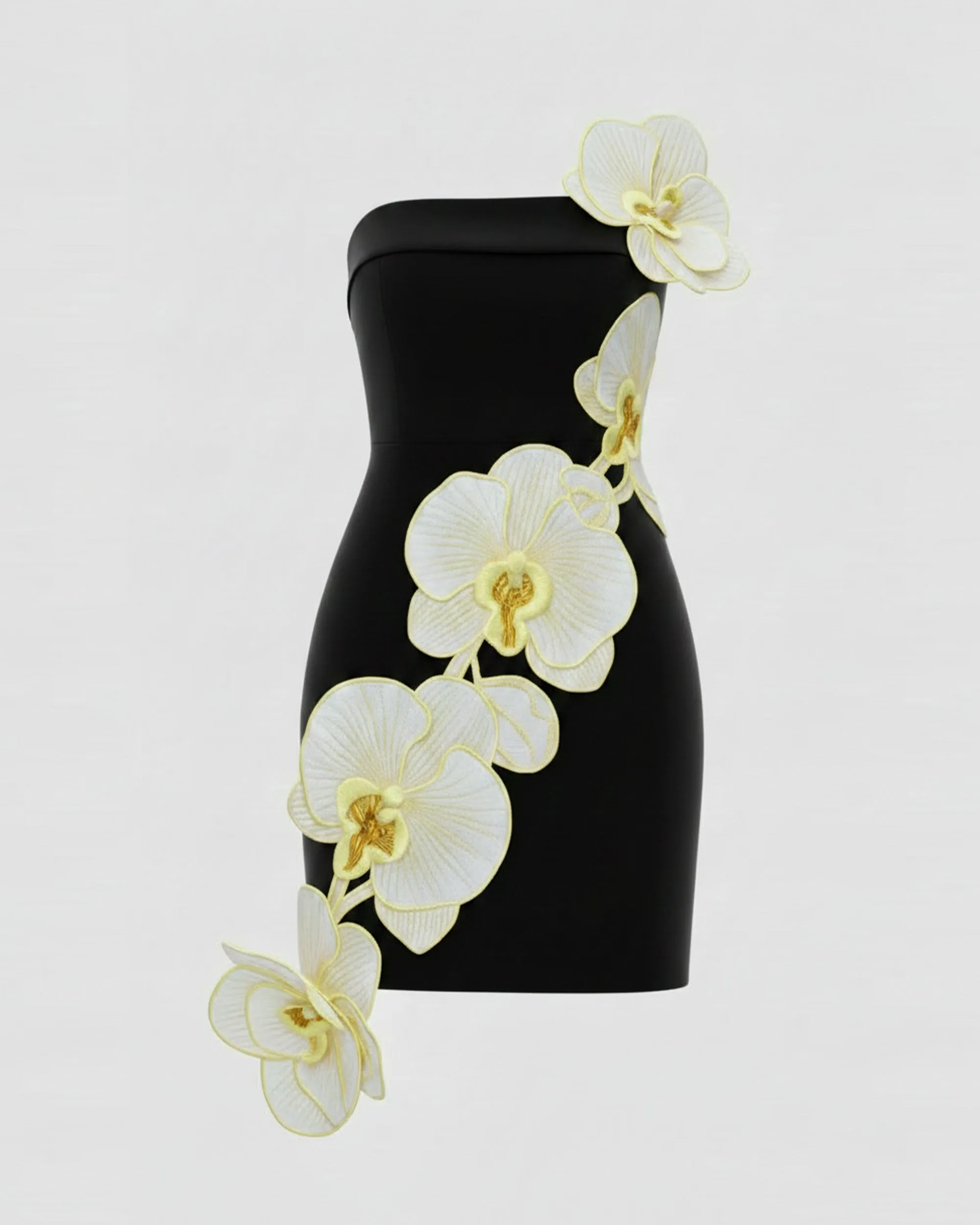 Orchid Embroidered Floral Appliqué Strapless Mini Dress - Black Yellow sold by JW PEI product image thumbnail 3
