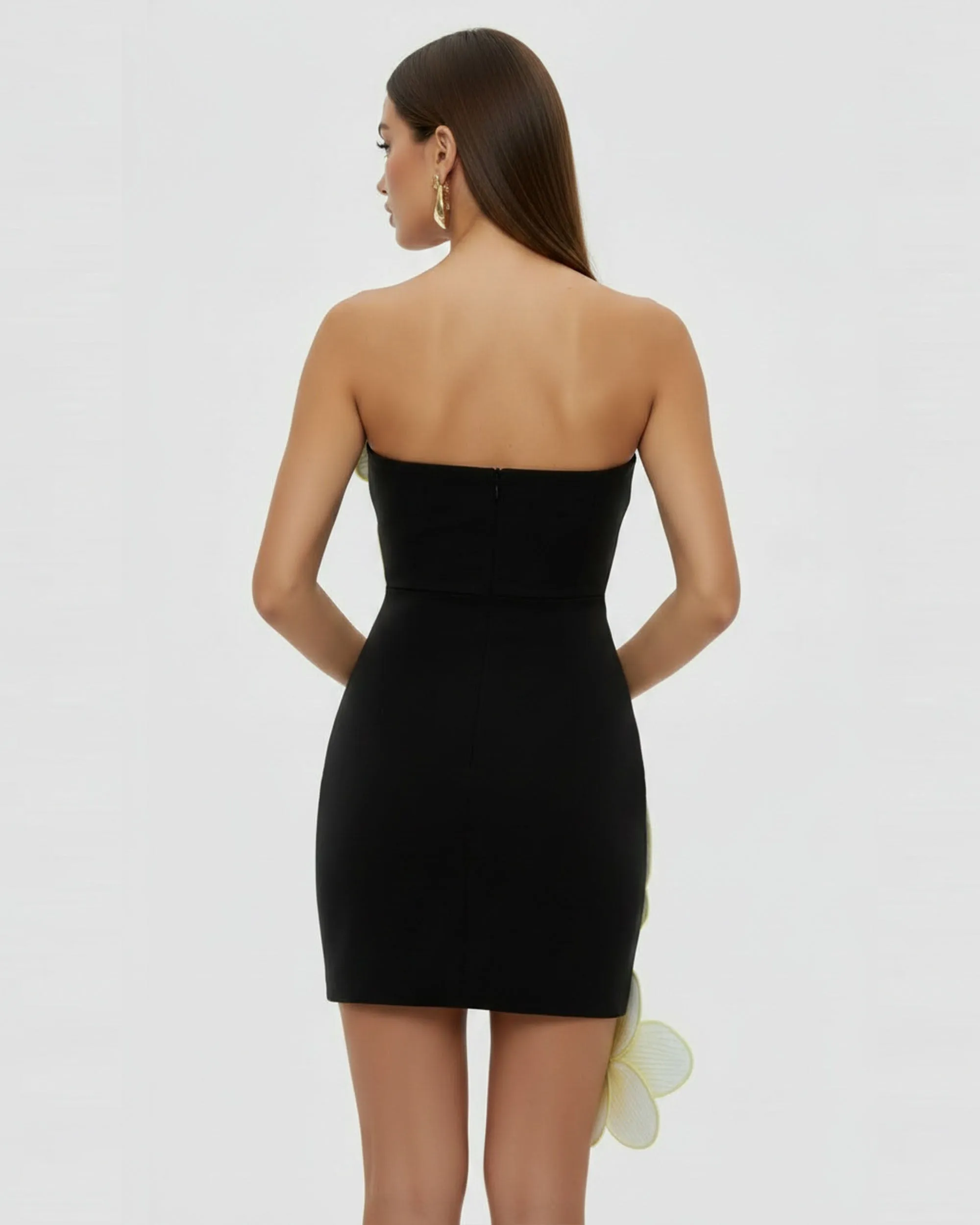 Orchid Embroidered Floral Appliqué Strapless Mini Dress - Black Yellow sold by JW PEI product image thumbnail 2