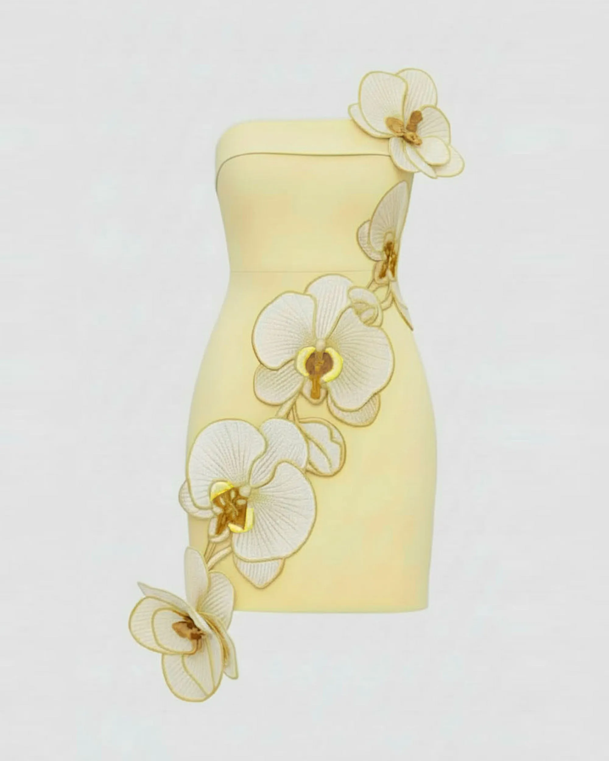 Orchid Embroidered Floral Appliqué Strapless Mini Dress - Pale Yellow sold by JW PEI product image thumbnail 3