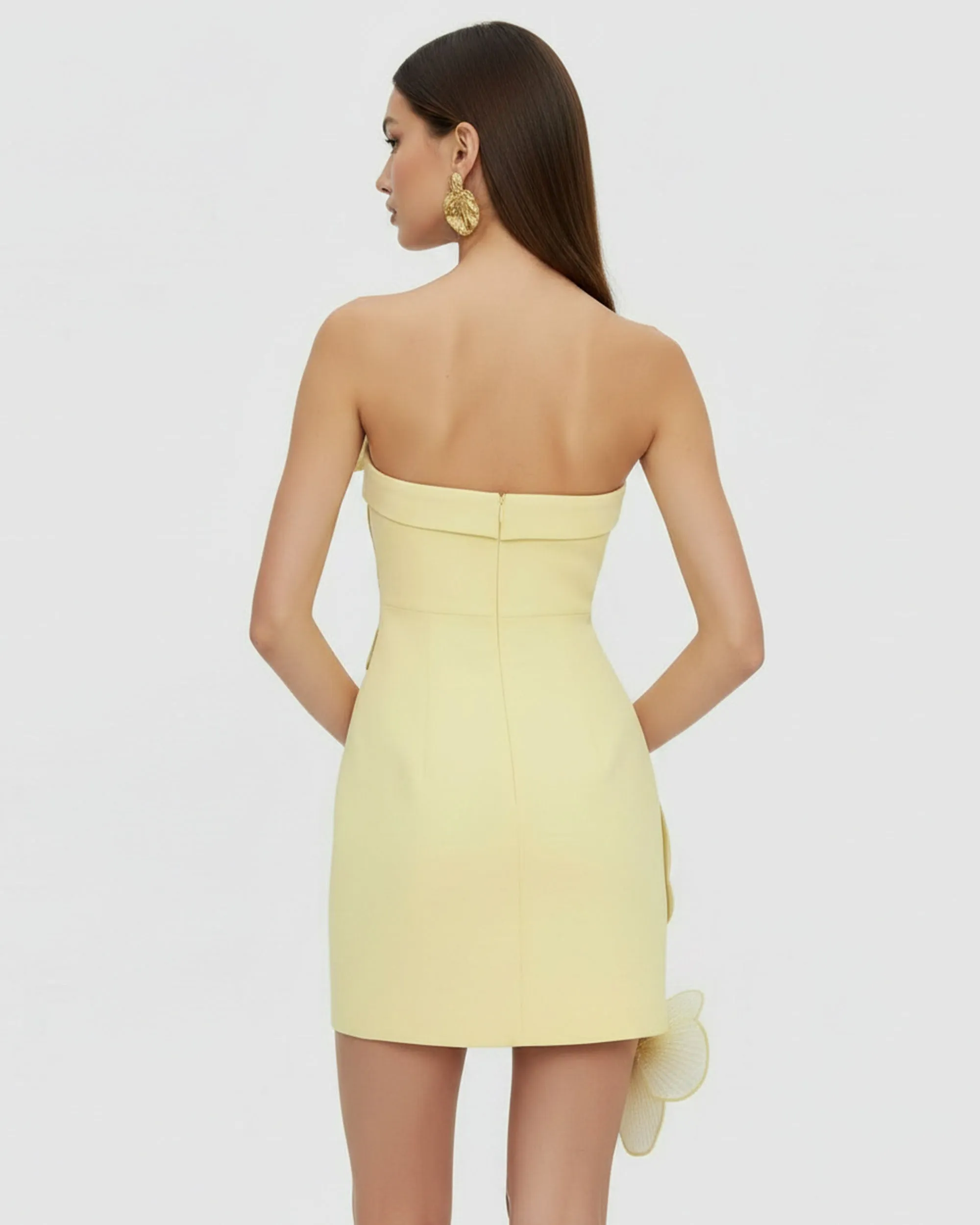 Orchid Embroidered Floral Appliqué Strapless Mini Dress - Pale Yellow sold by JW PEI product image thumbnail 2